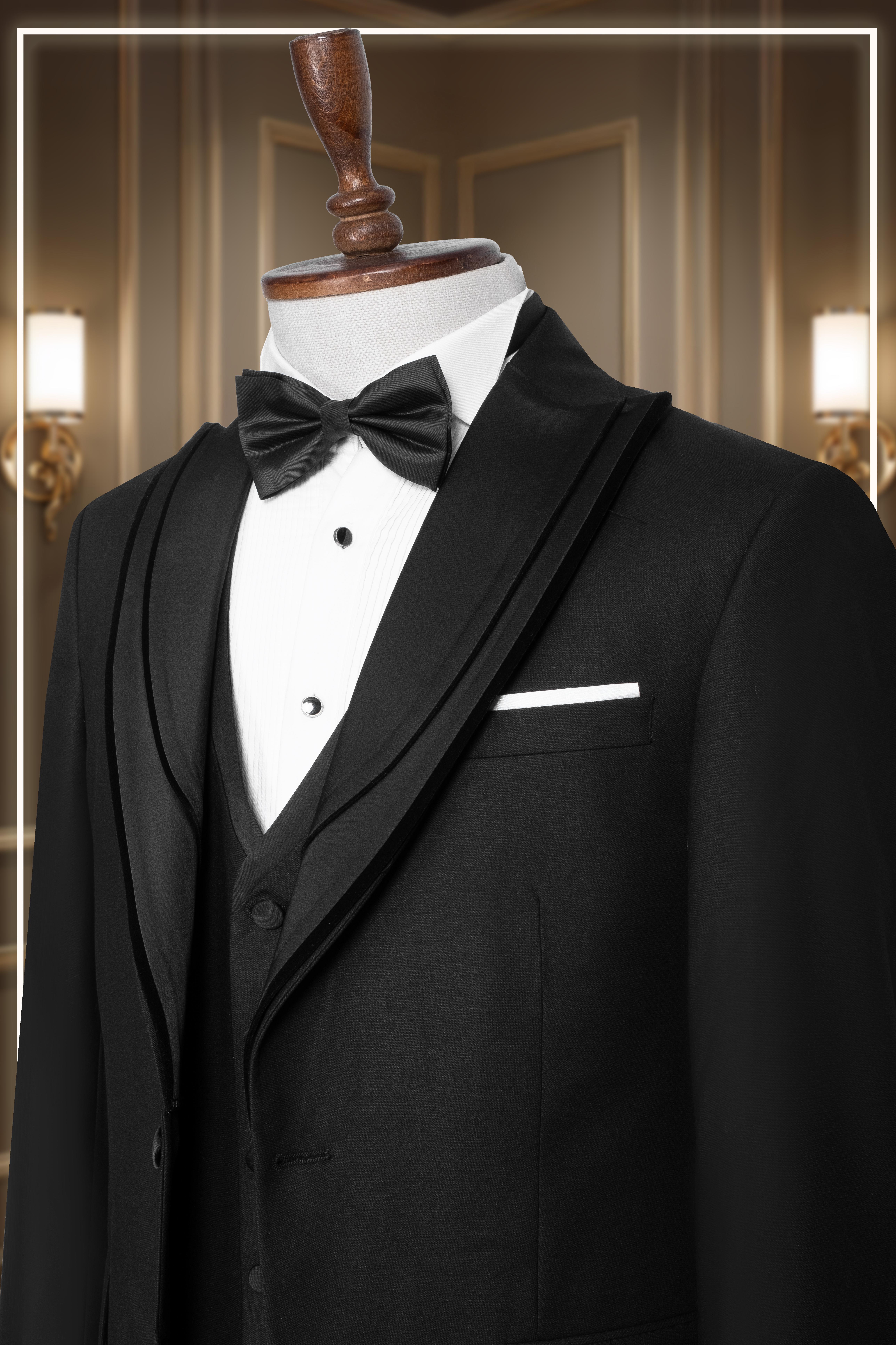 Damatlık İtalyan Kesim Slim Fit Yelekli Krılangıç Yaka Siyah SD42360
