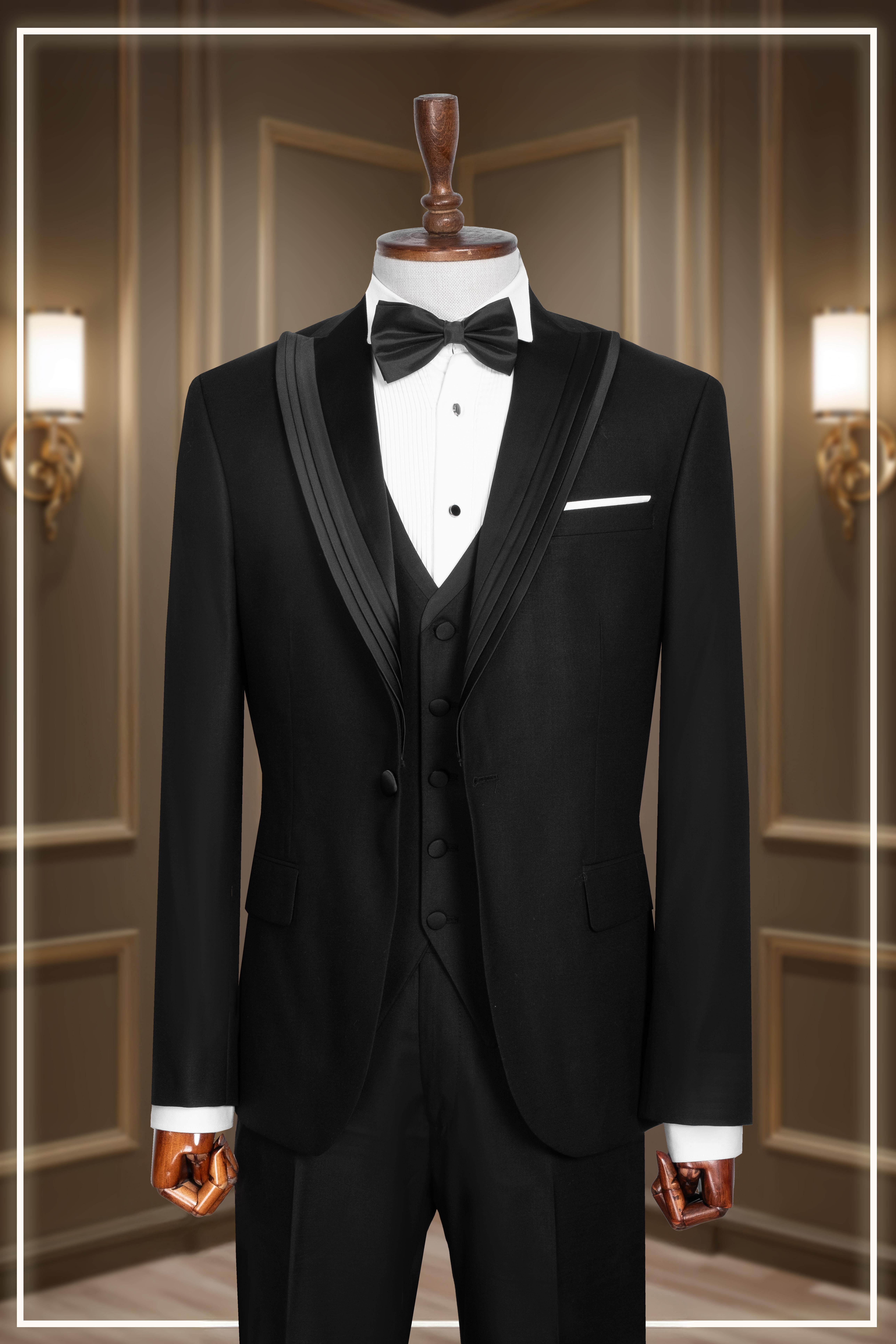 Damatlık İtalyan Kesim Slim Fit Yelekli Krılangıç Yaka Siyah SD42358
