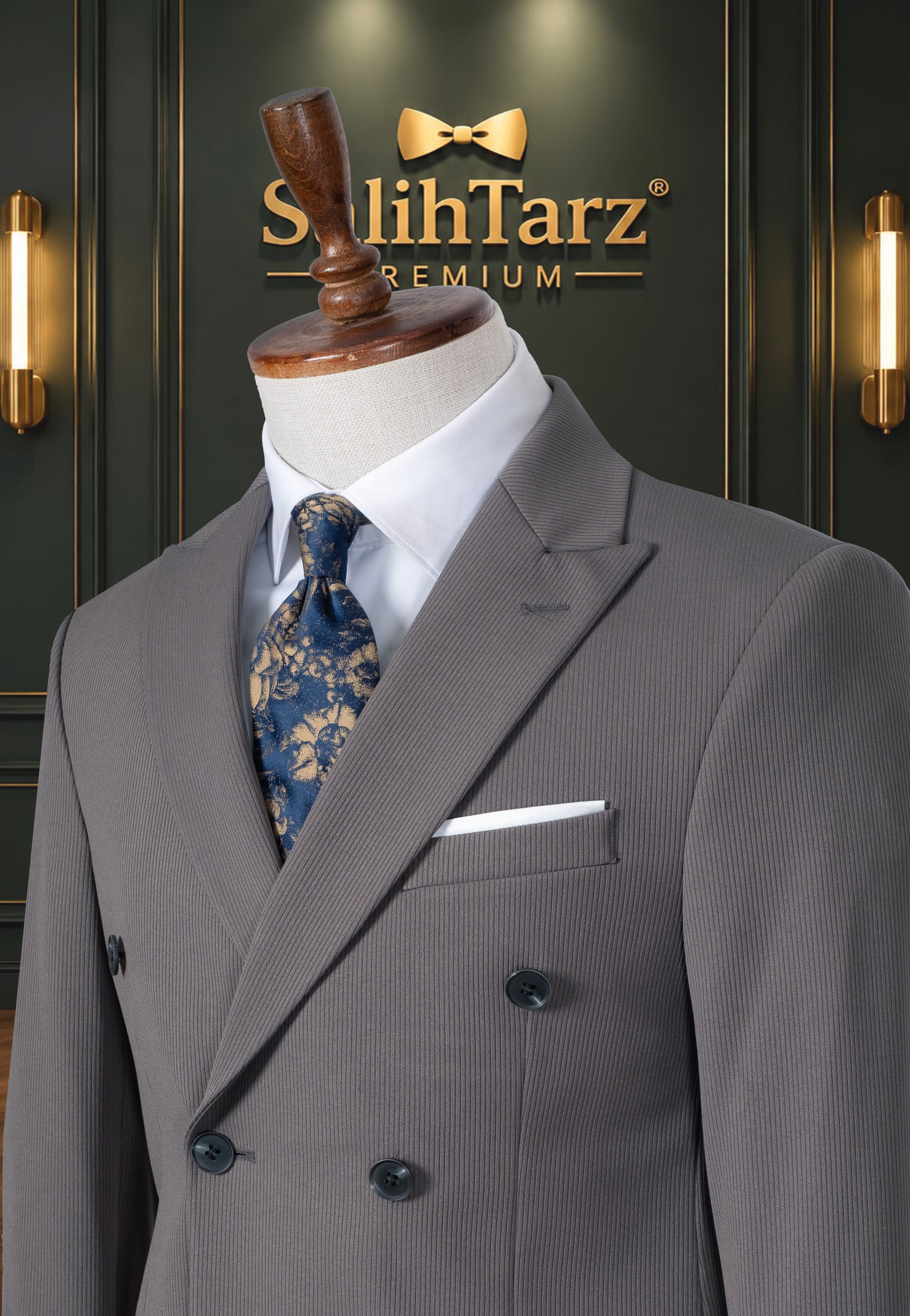 İtalyan Kesim Boz Kruvaze Erkek Takım Elbise SD42490