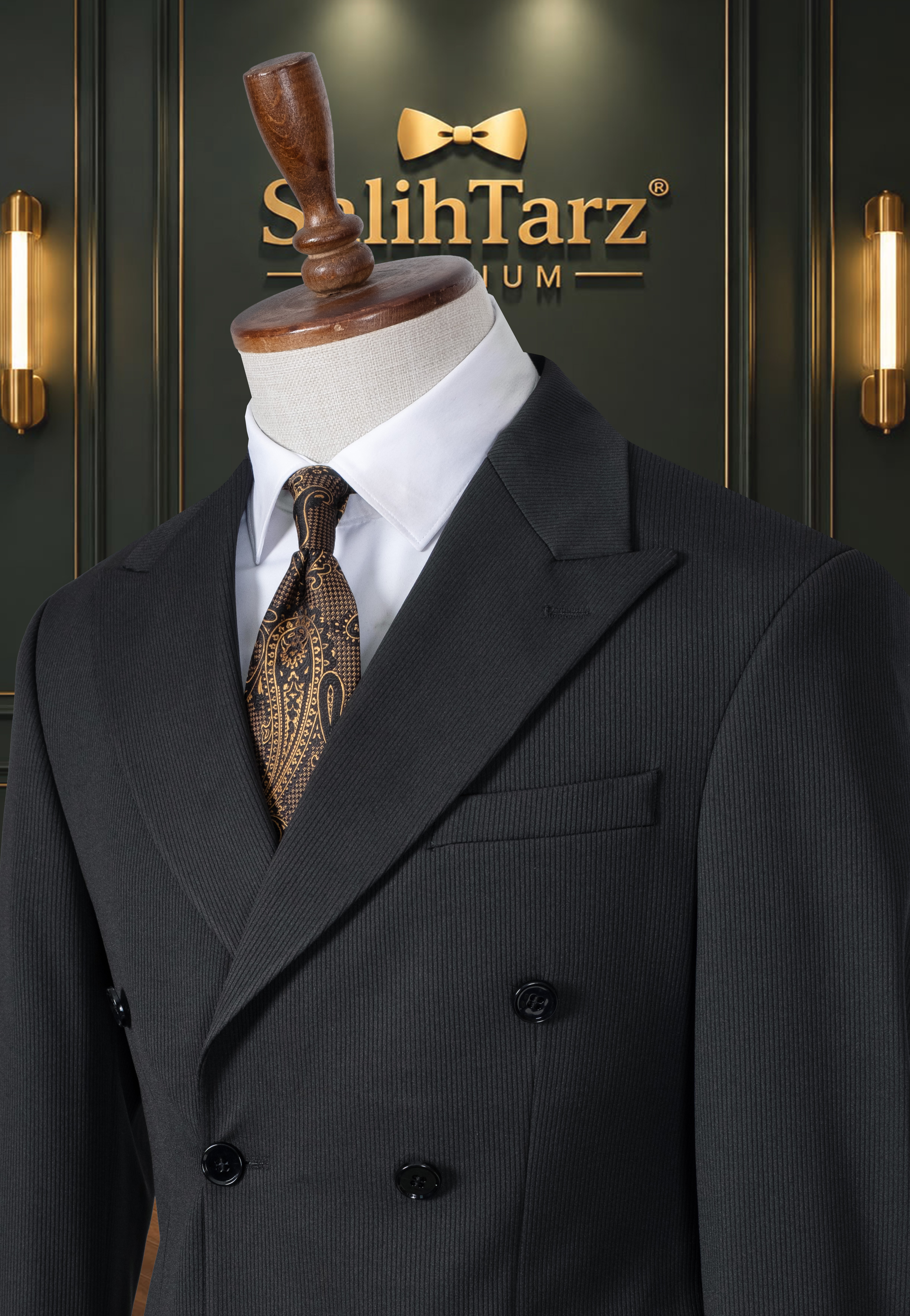 İtalyan Kesim Siyah Kruvaze Erkek Takım Elbise SD42494