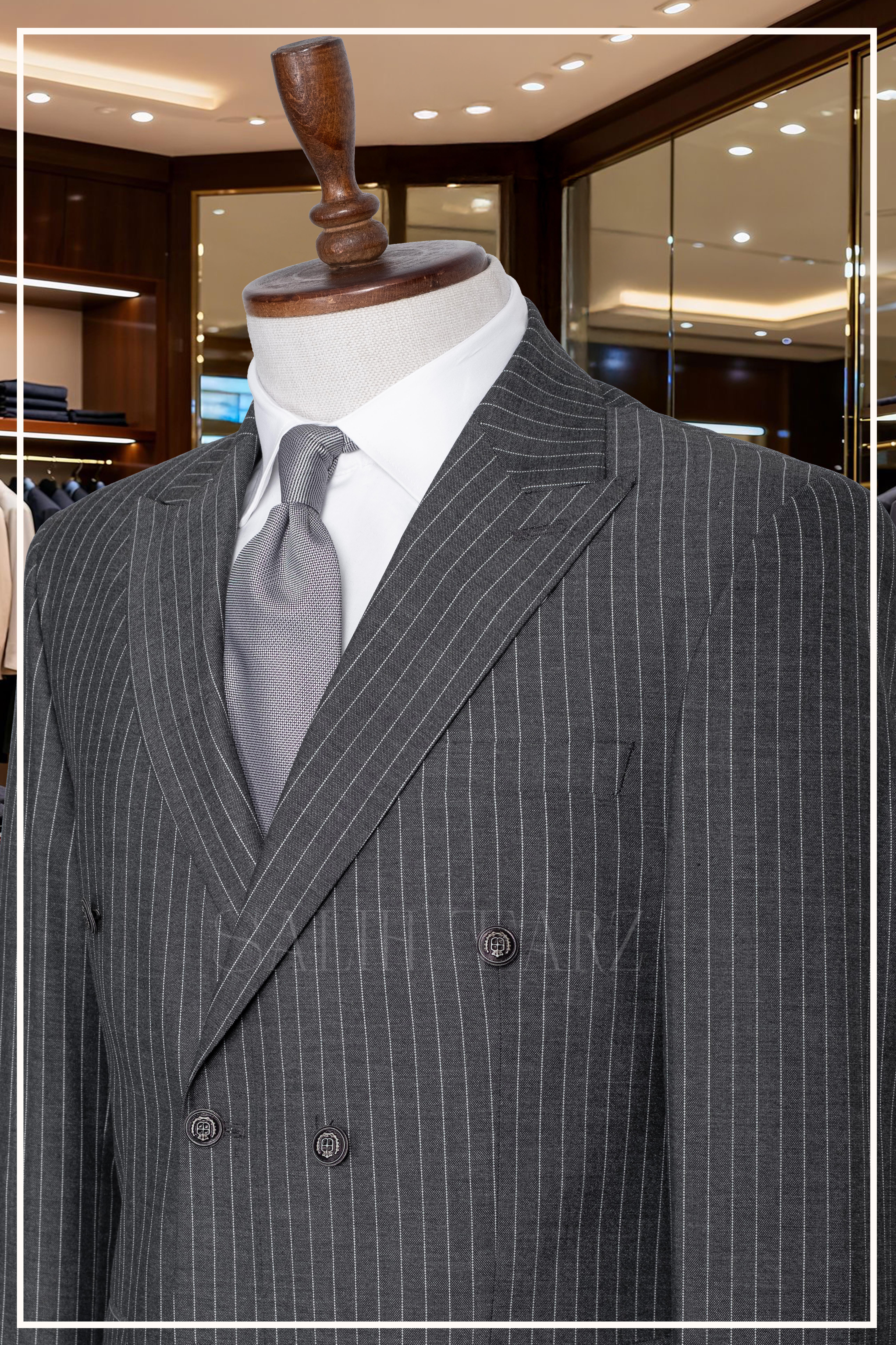 İtalyan Kesim Slim Fit Çizgili Füme Kruvaze Takım Elbise – SD42344