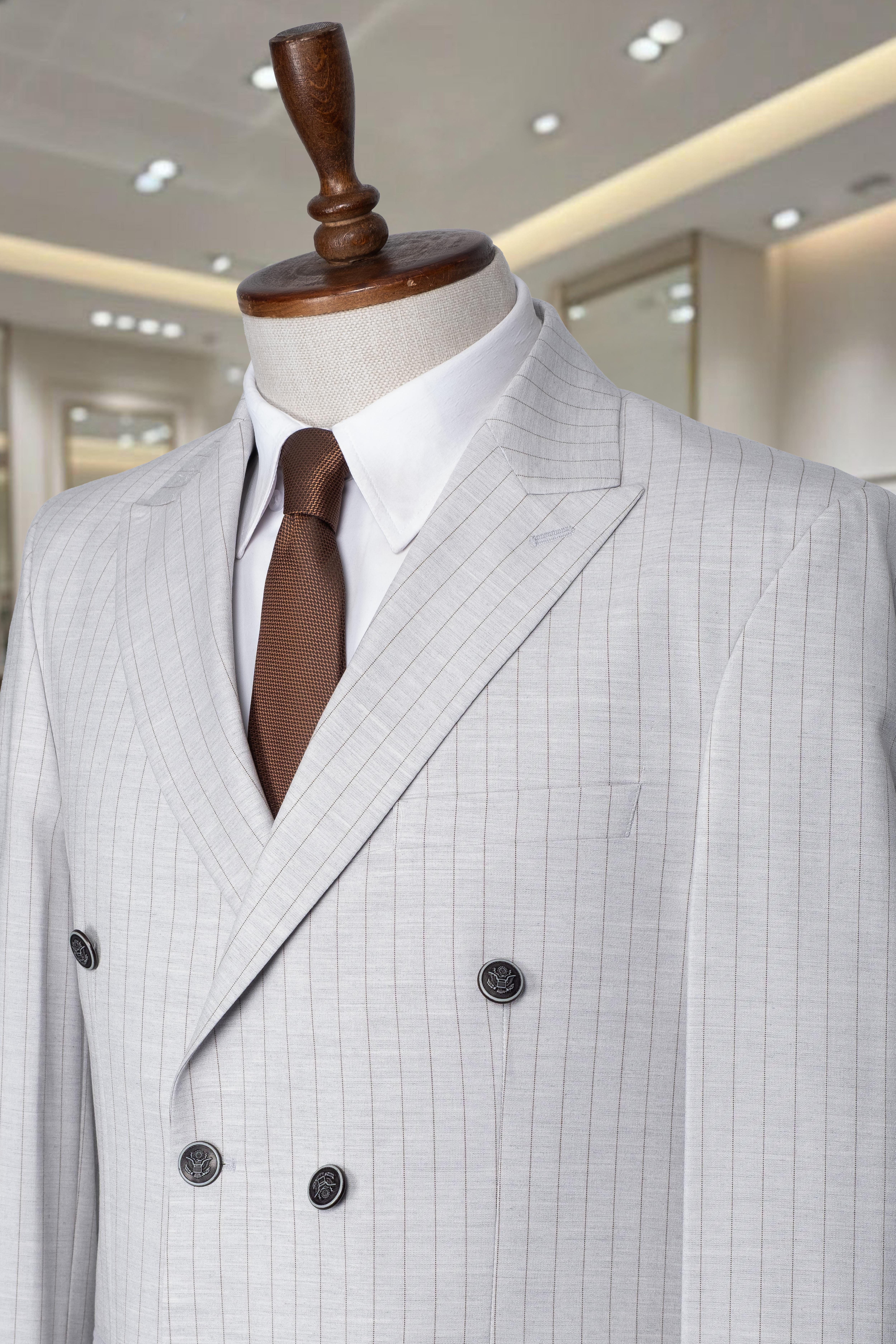 İtalyan Kesim Slim Fit Çizgili Gri Kruvaze Takım Elbise – SD42302
