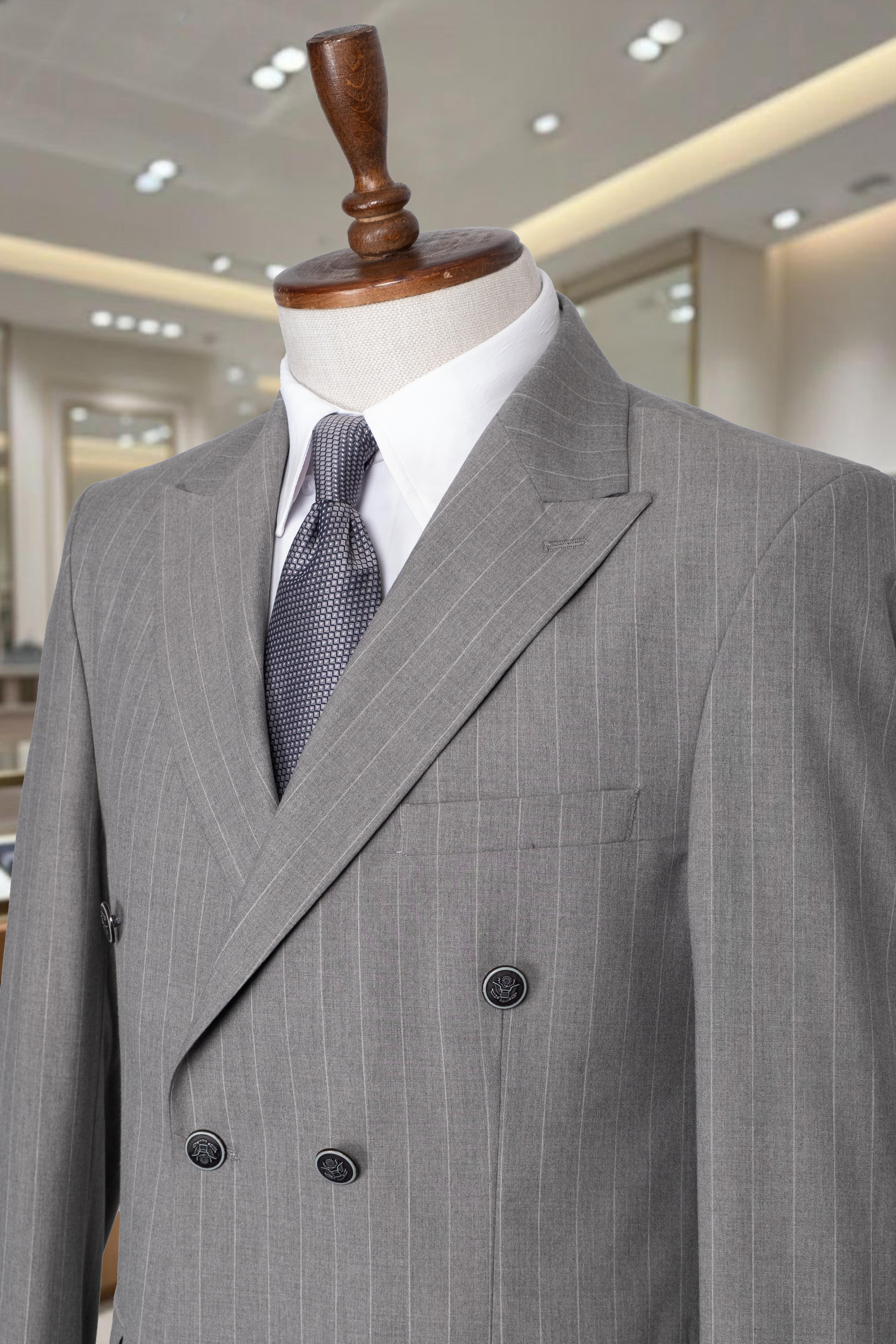 İtalyan Kesim Slim Fit Çizgili Gri Kruvaze Takım Elbise – SD42303