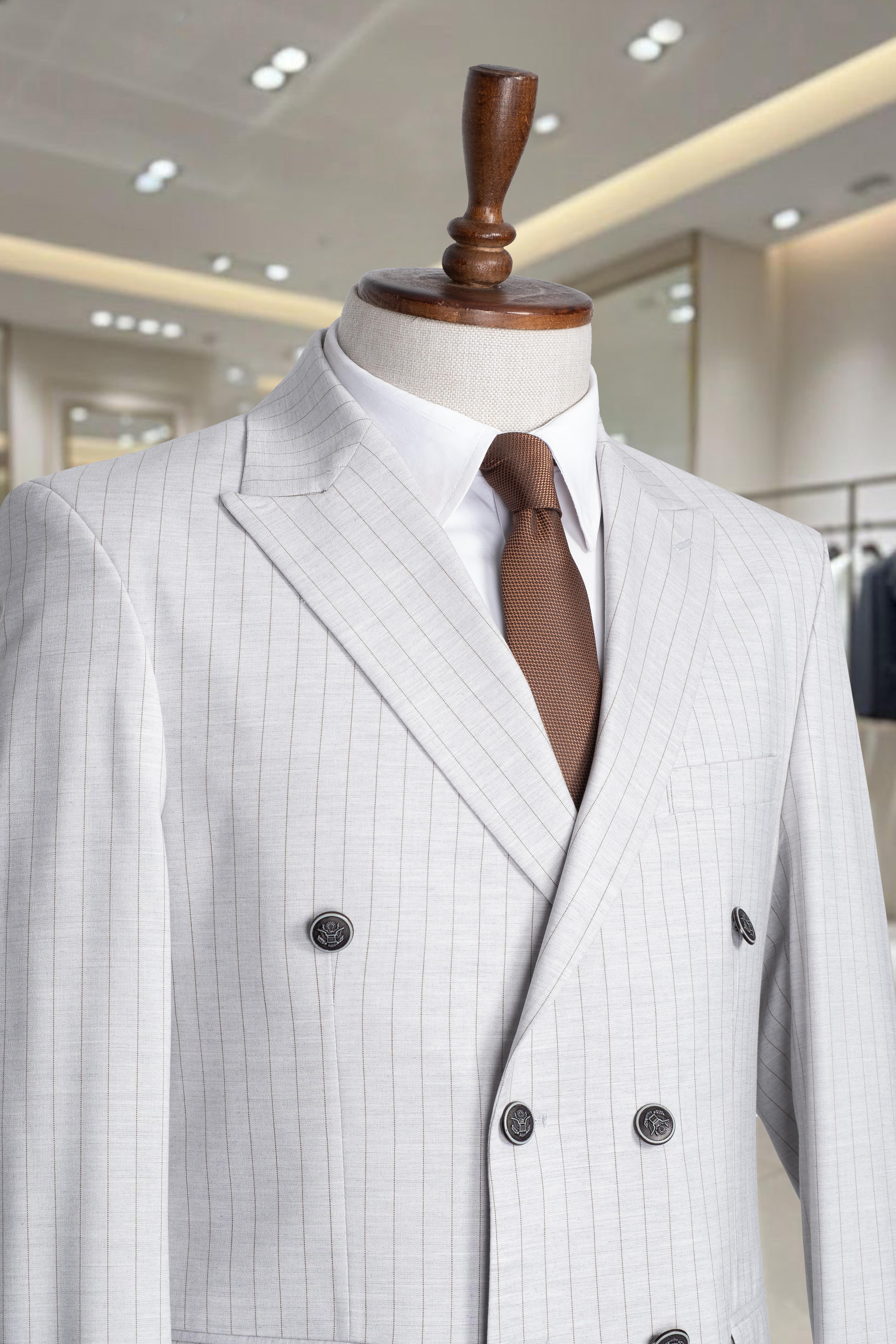 İtalyan Kesim Slim Fit Çizgili Gri Kruvaze Takım Elbise – SD42302