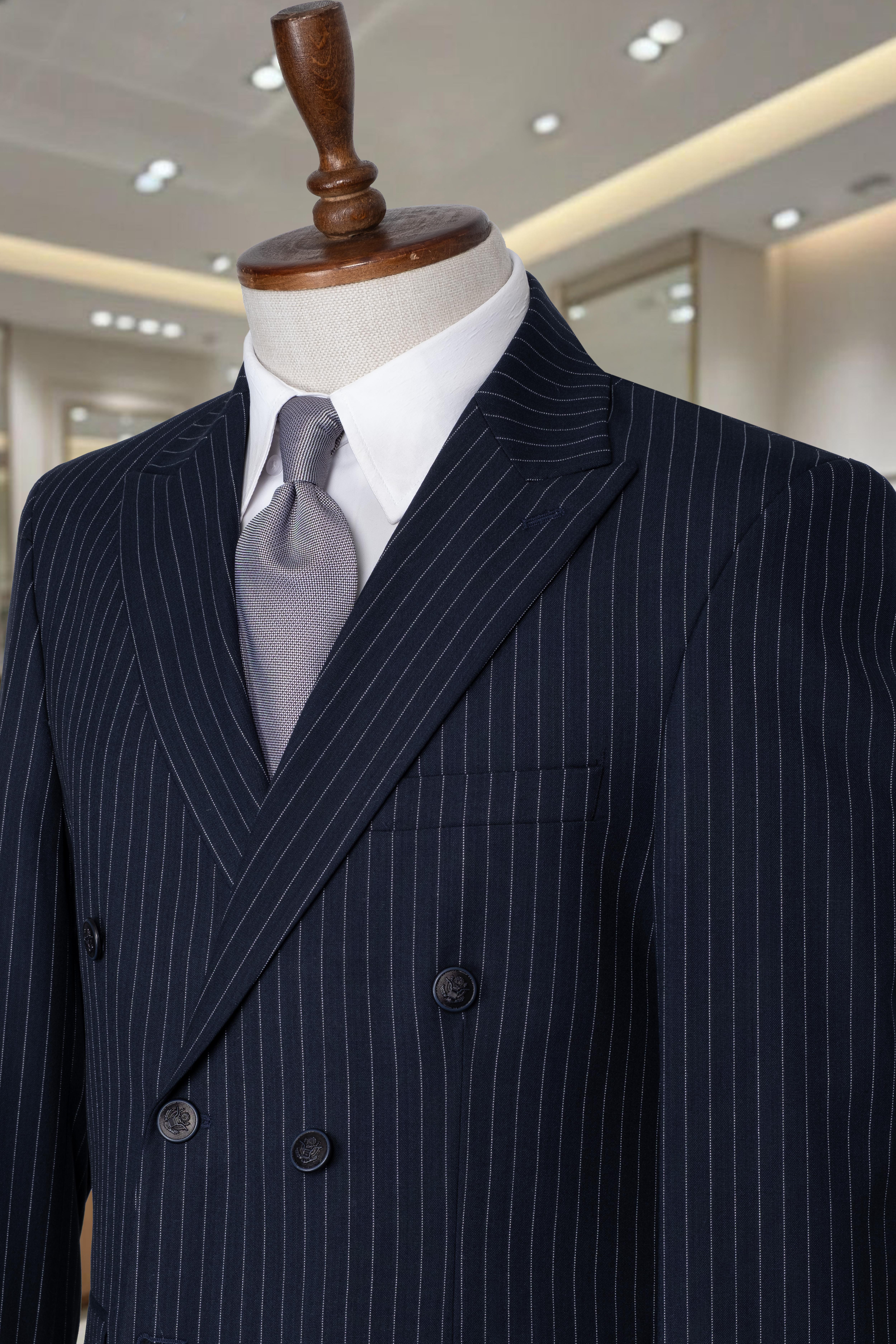 İtalyan Kesim Slim Fit Çizgili Laci Kruvaze Takım Elbise – SD42305