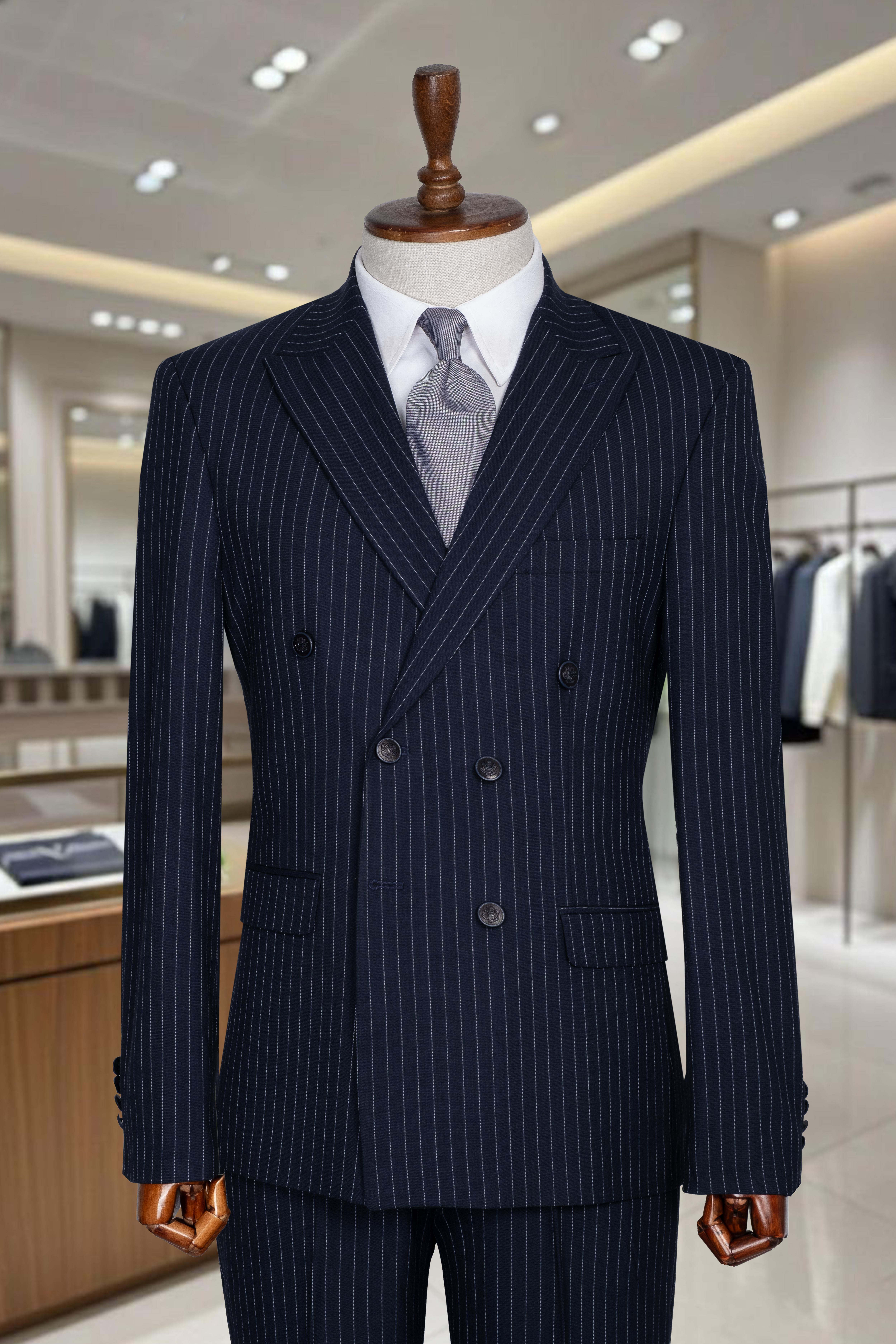 İtalyan Kesim Slim Fit Çizgili Laci Kruvaze Takım Elbise – SD42305