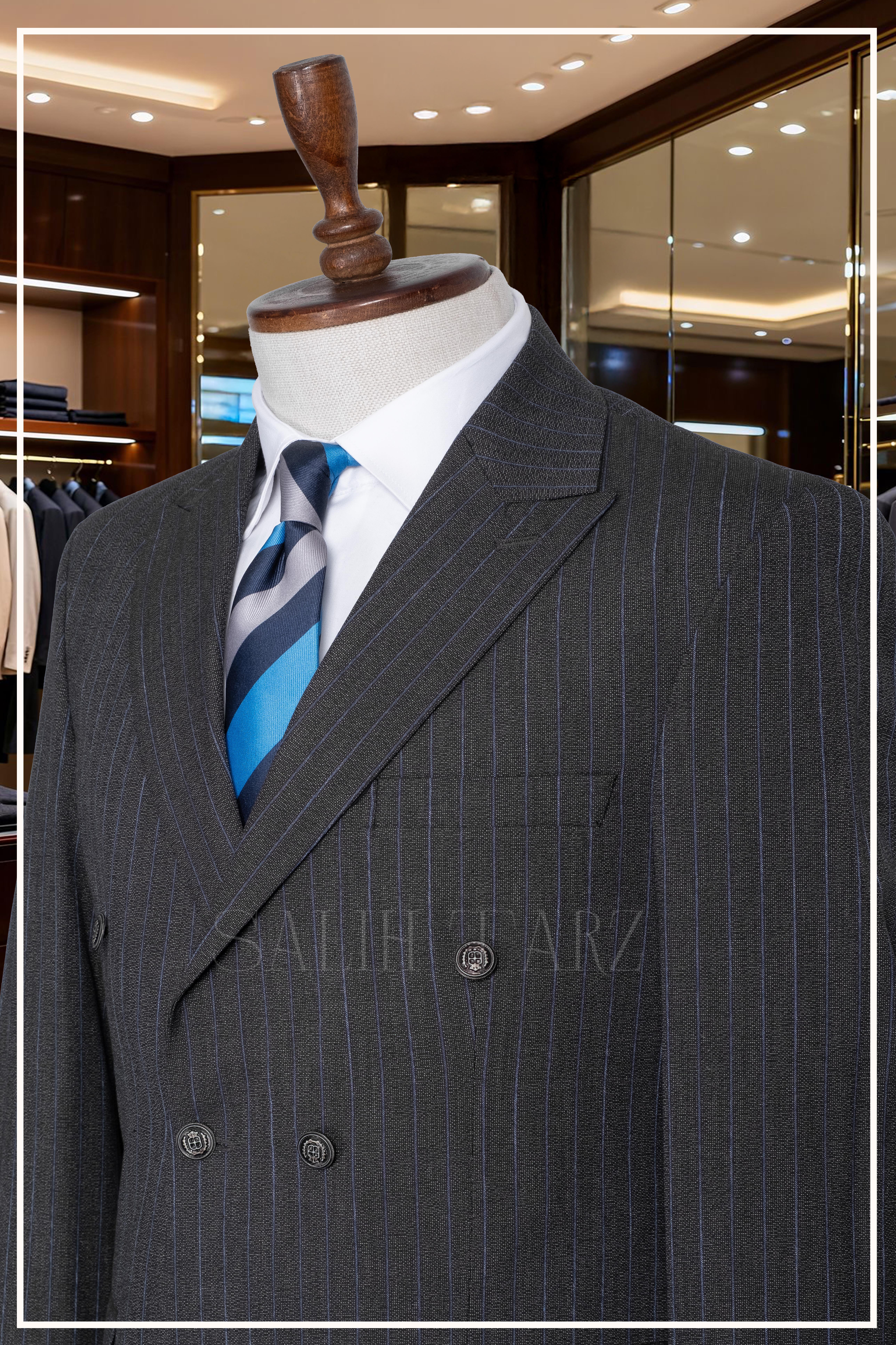 İtalyan Kesim Slim Fit Çizgili Laci Kruvaze Takım Elbise – SD42345