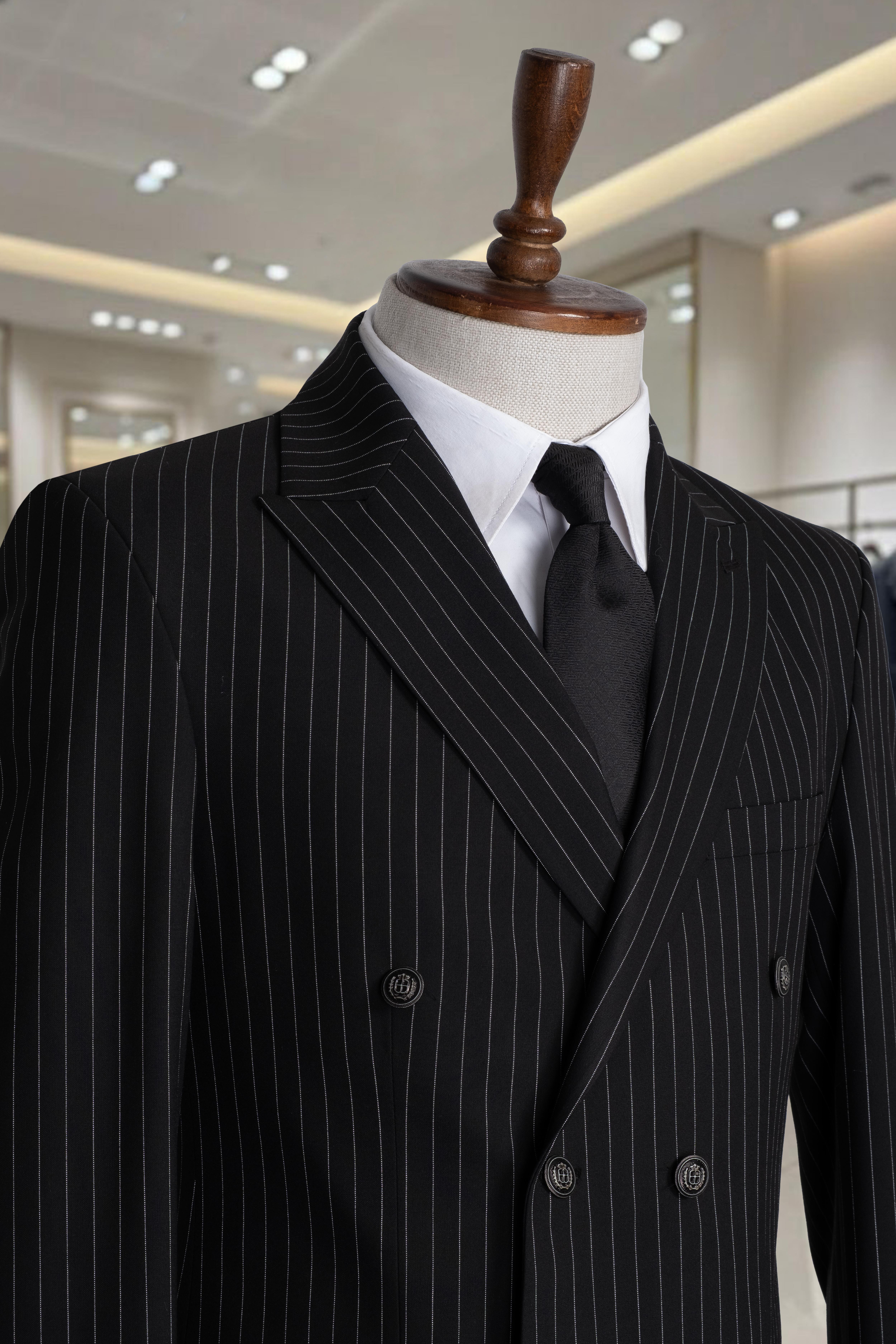 İtalyan Kesim Slim Fit Çizgili Siyah Kruvaze Takım Elbise – SD42308