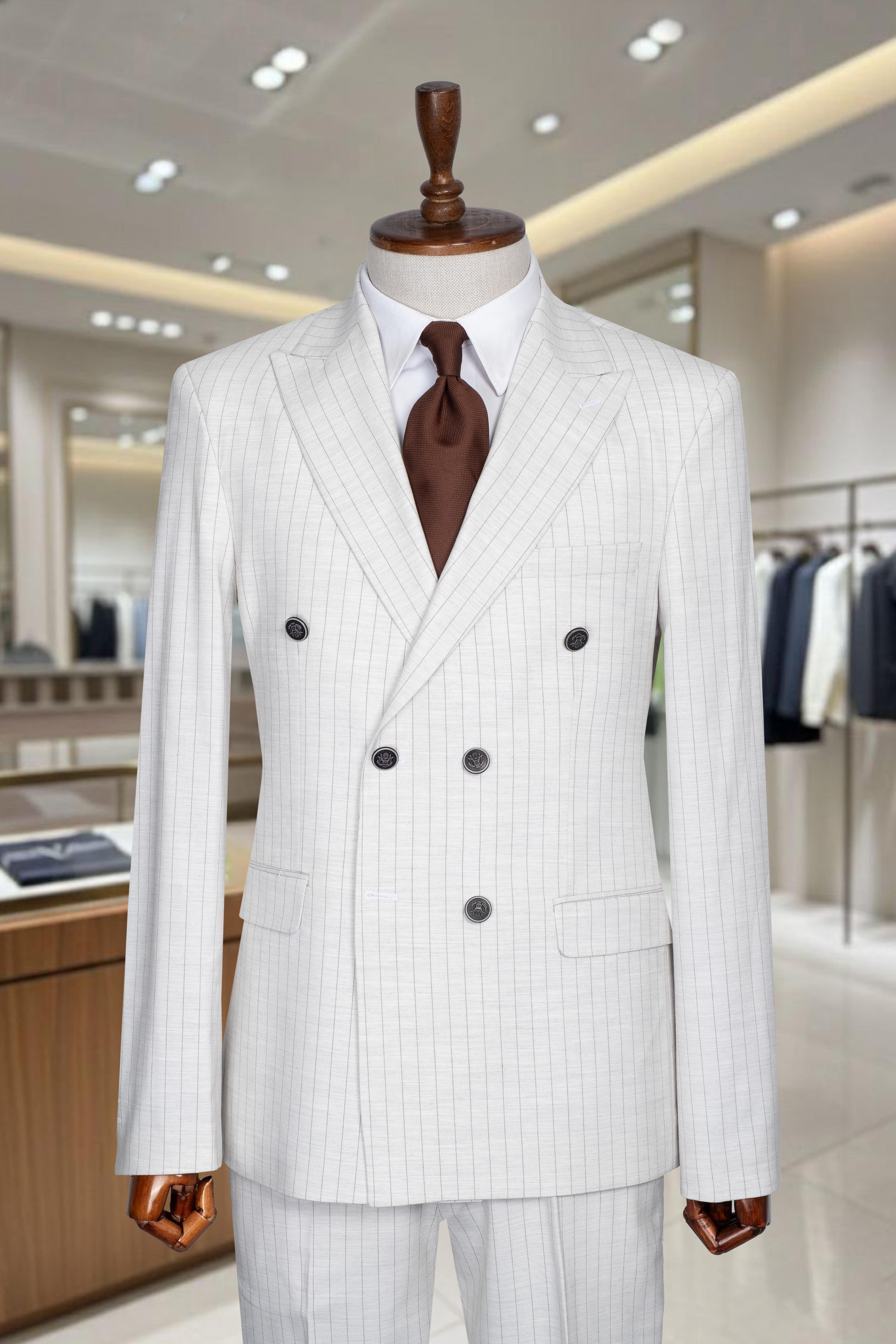 İtalyan Kesim Slim Fit Çizgili Taş Kruvaze Takım Elbise – SD42309