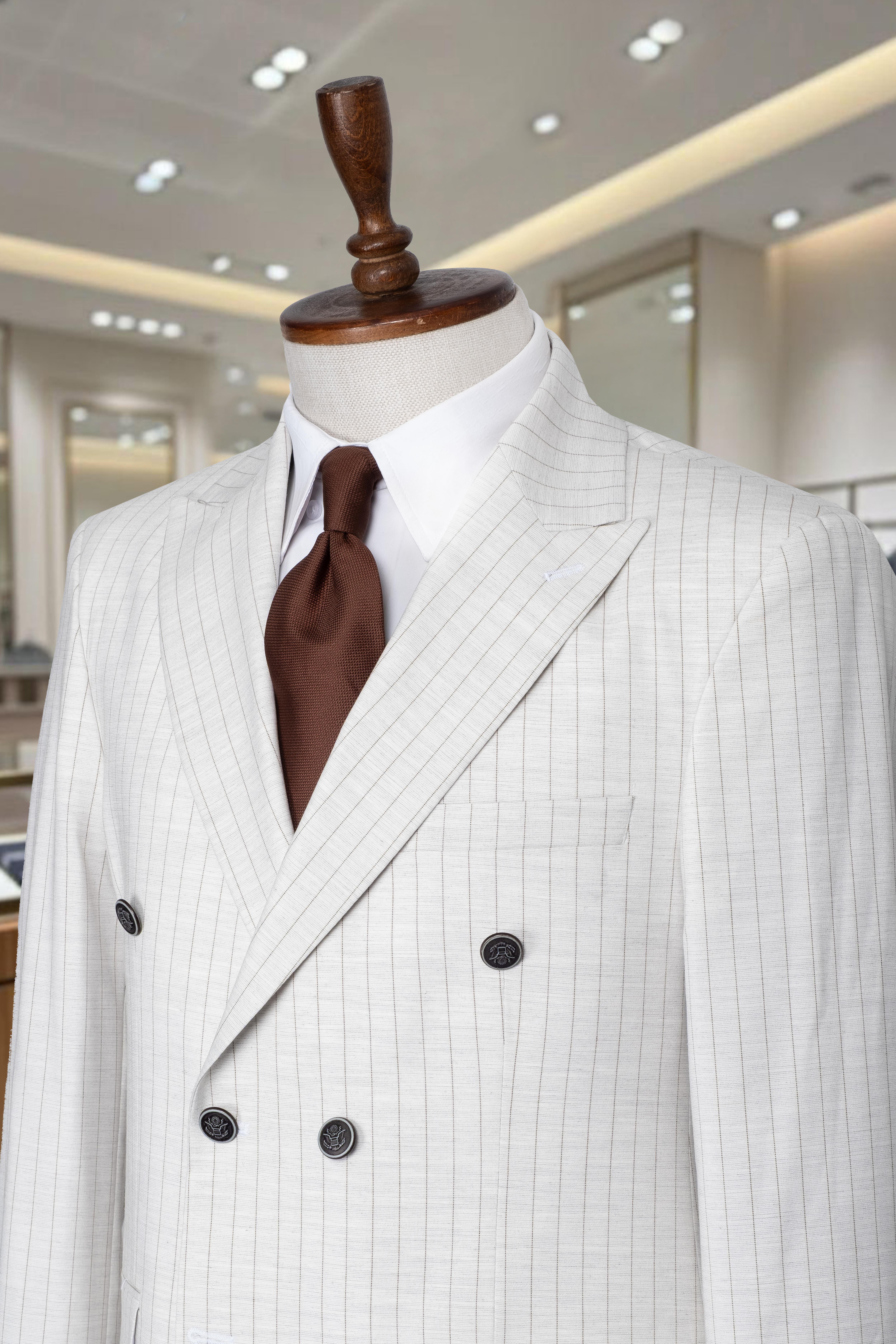 İtalyan Kesim Slim Fit Çizgili Taş Kruvaze Takım Elbise – SD42309