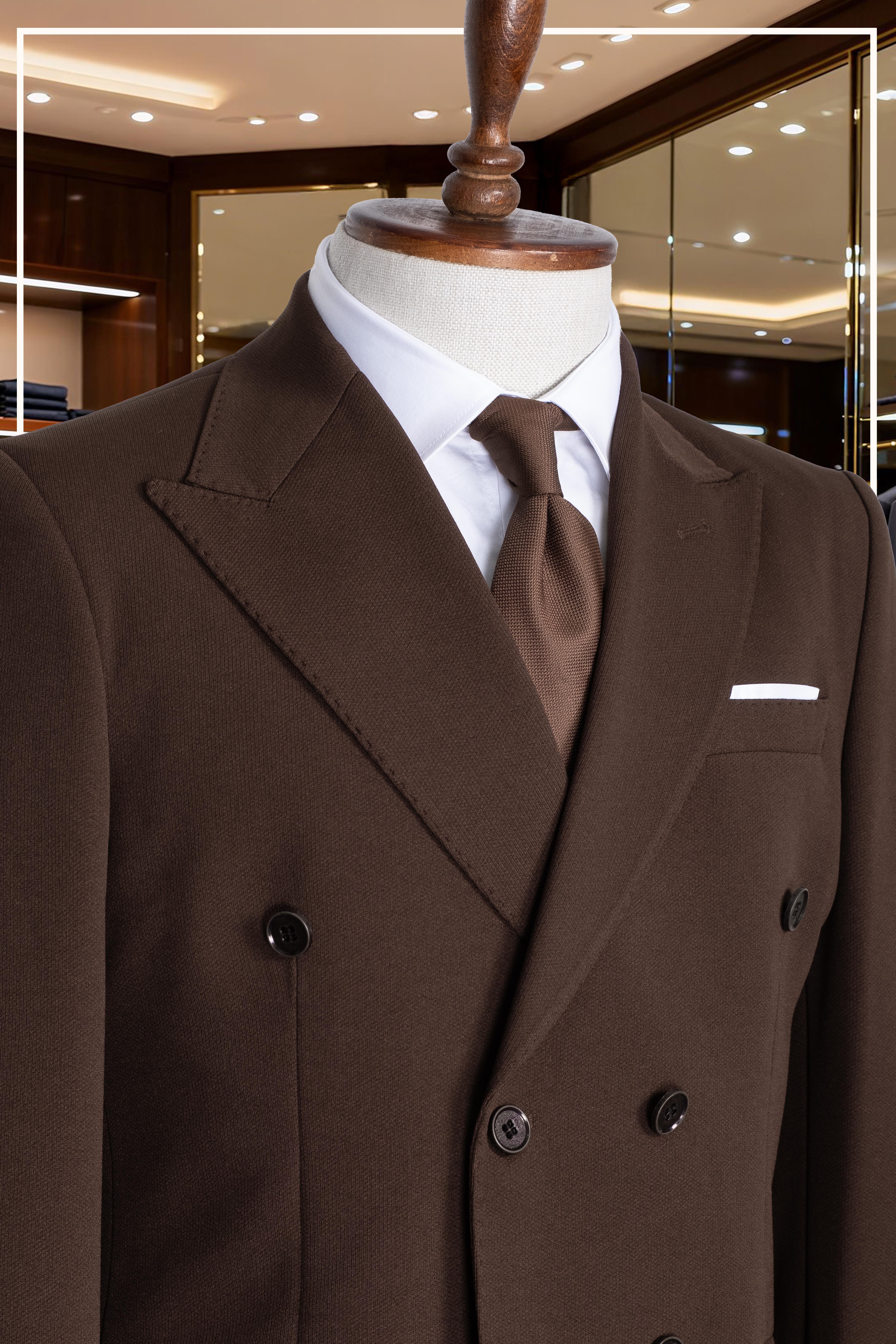 İtalyan Kesim Slim Fit Kahve Kruvaze Takım Elbise | Yaka Puntolu Özel Tasarım SD42341