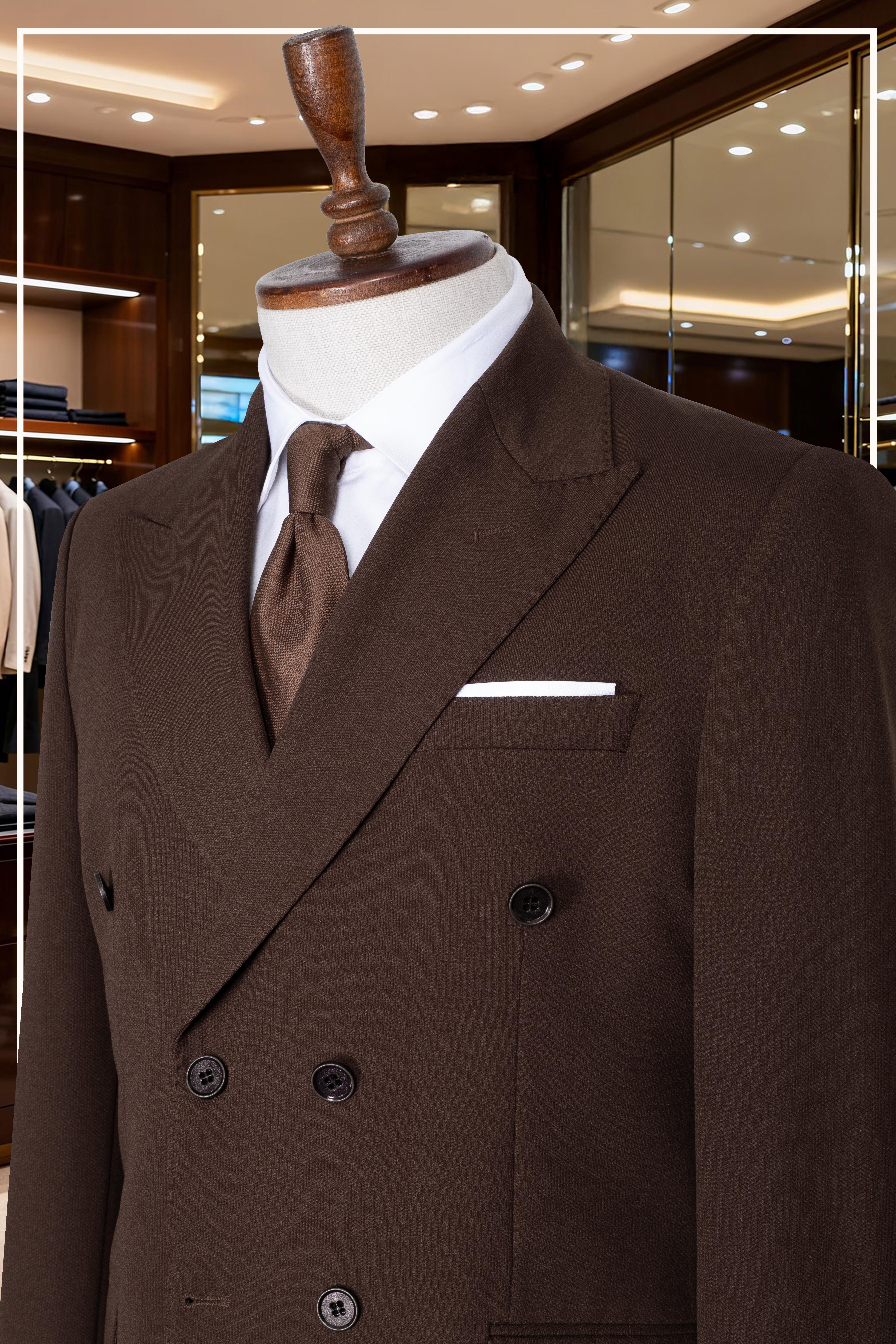 İtalyan Kesim Slim Fit Kahve Kruvaze Takım Elbise | Yaka Puntolu Özel Tasarım SD42341