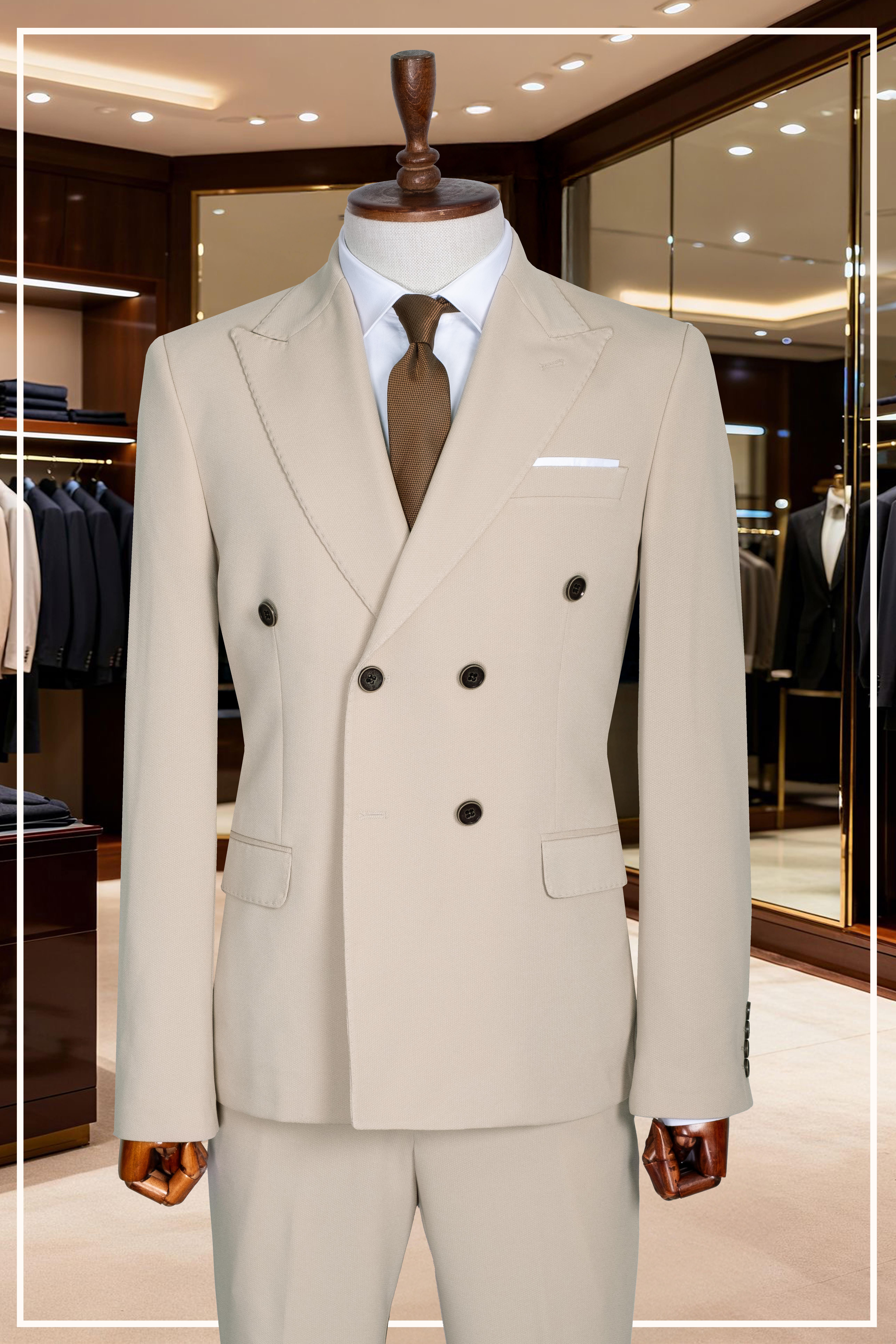 İtalyan Kesim Slim Fit Krem Kruvaze Takım Elbise | Yaka Puntolu Özel Tasarım SD42339