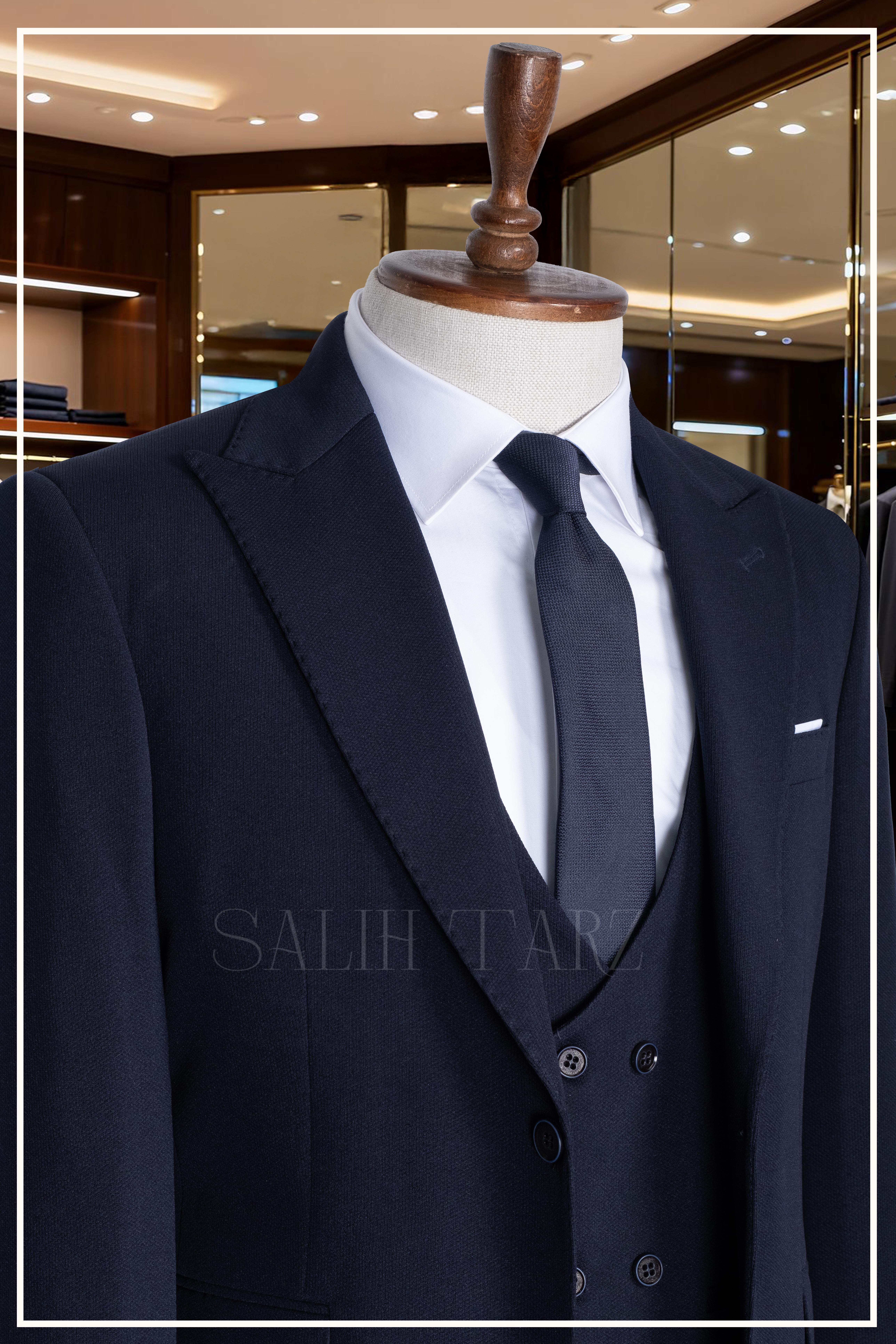 İtalyan Kesim Slim Fit Laci Yelekli Takım Elbise | Yaka Puntolu Özel Tasarım SD42347