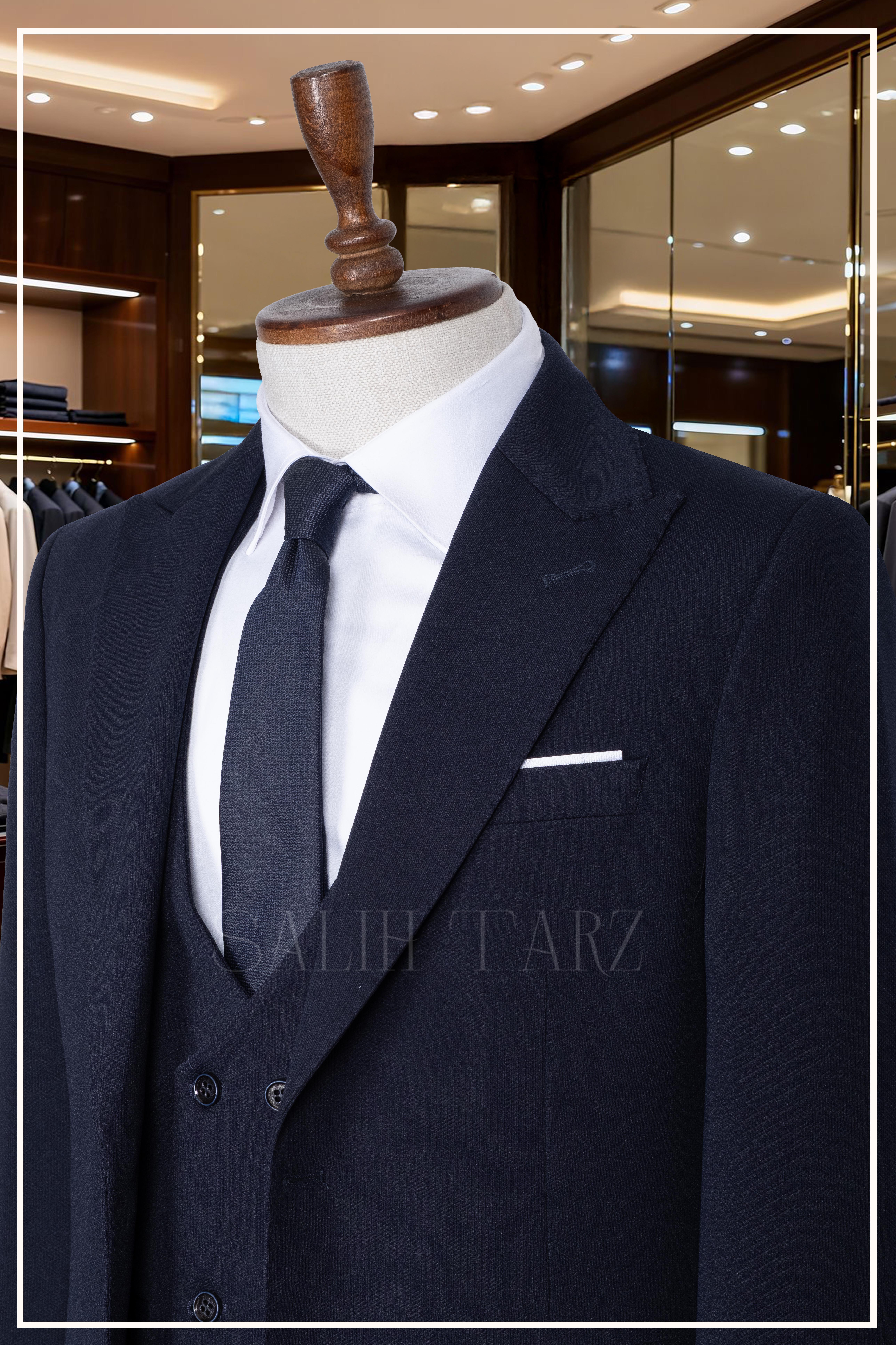 İtalyan Kesim Slim Fit Laci Yelekli Takım Elbise | Yaka Puntolu Özel Tasarım SD42347