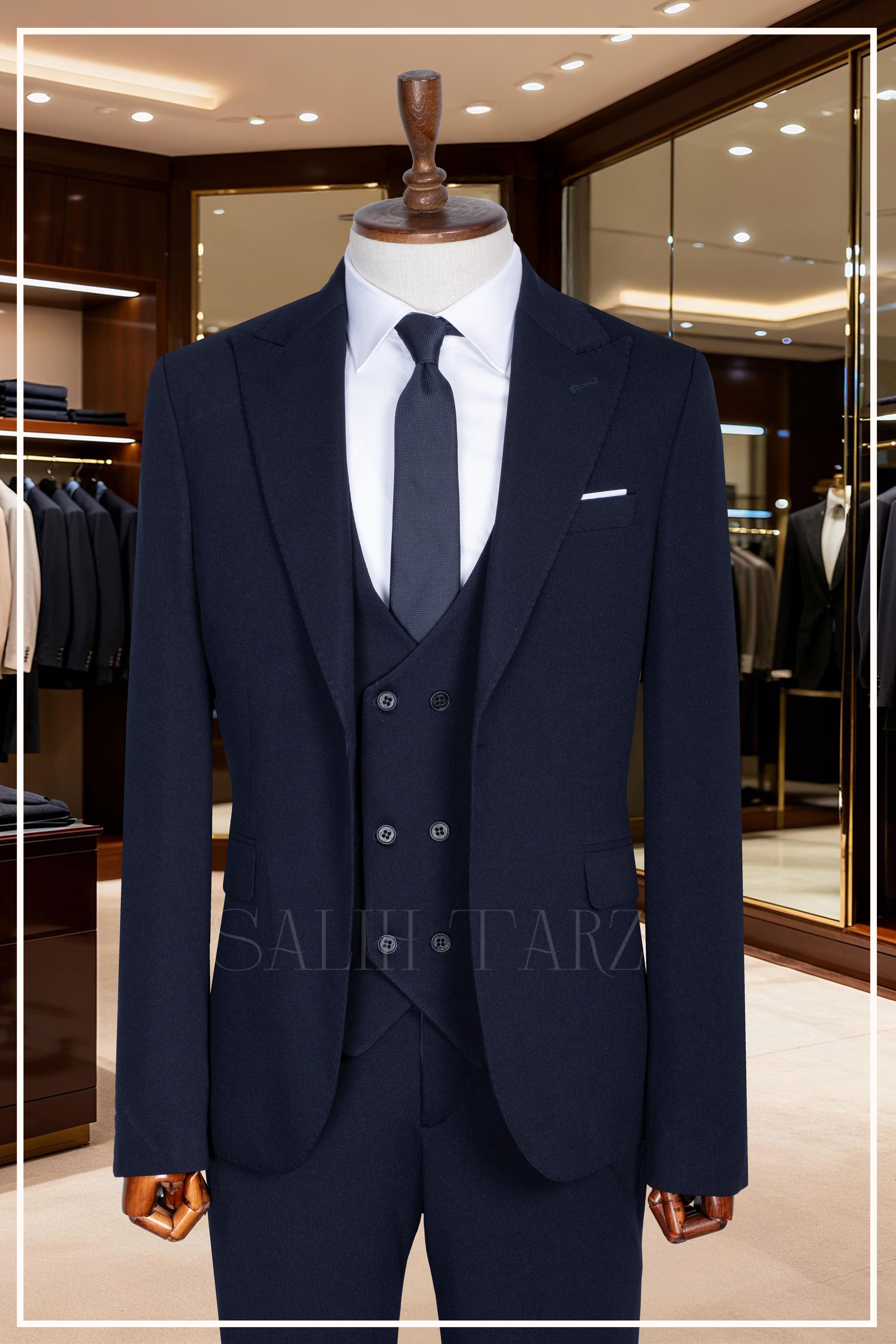 İtalyan Kesim Slim Fit Laci Yelekli Takım Elbise | Yaka Puntolu Özel Tasarım SD42347
