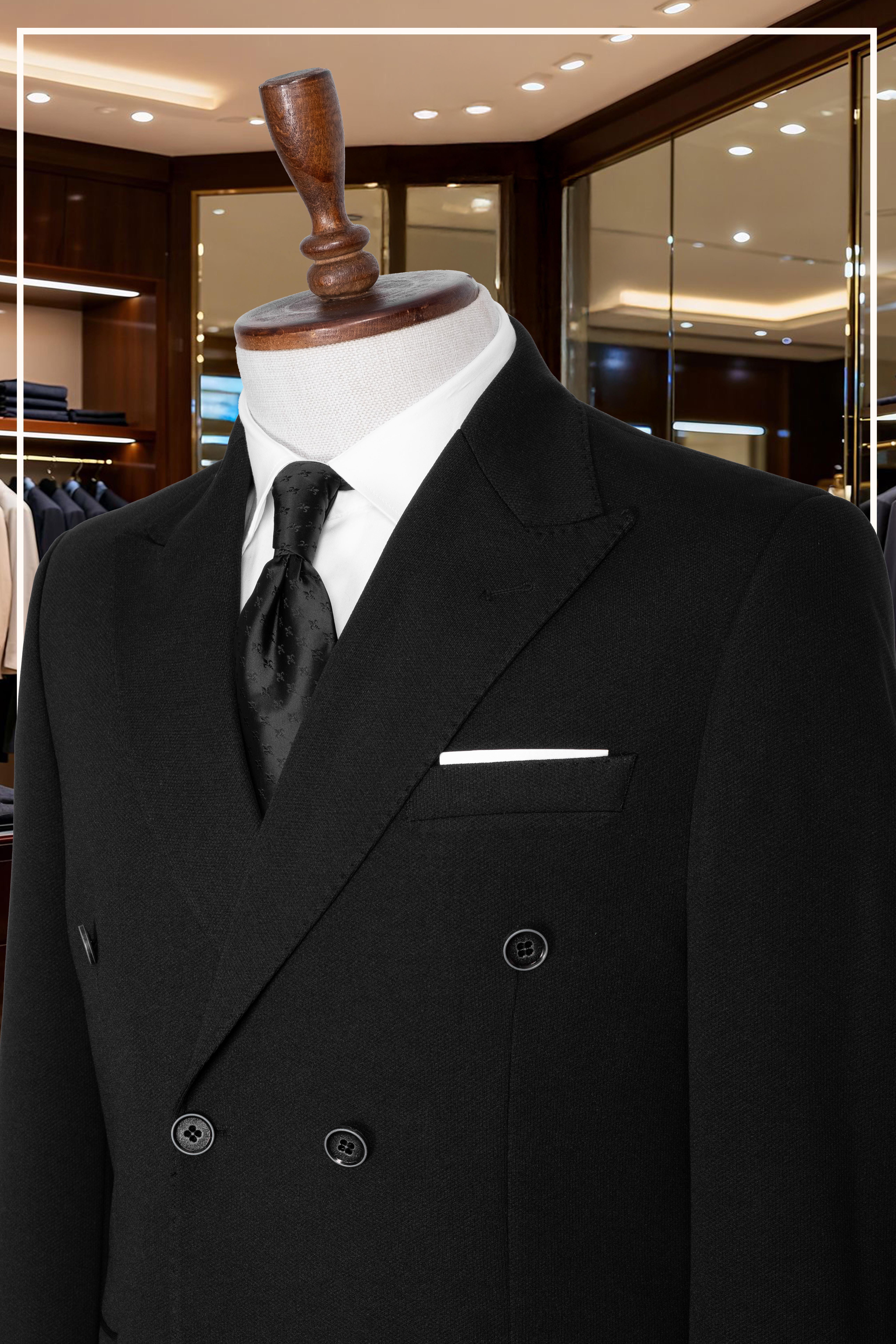 İtalyan Kesim Slim Fit Siyah Kruvaze Takım Elbise | Yaka Puntolu Özel Tasarım SD42338