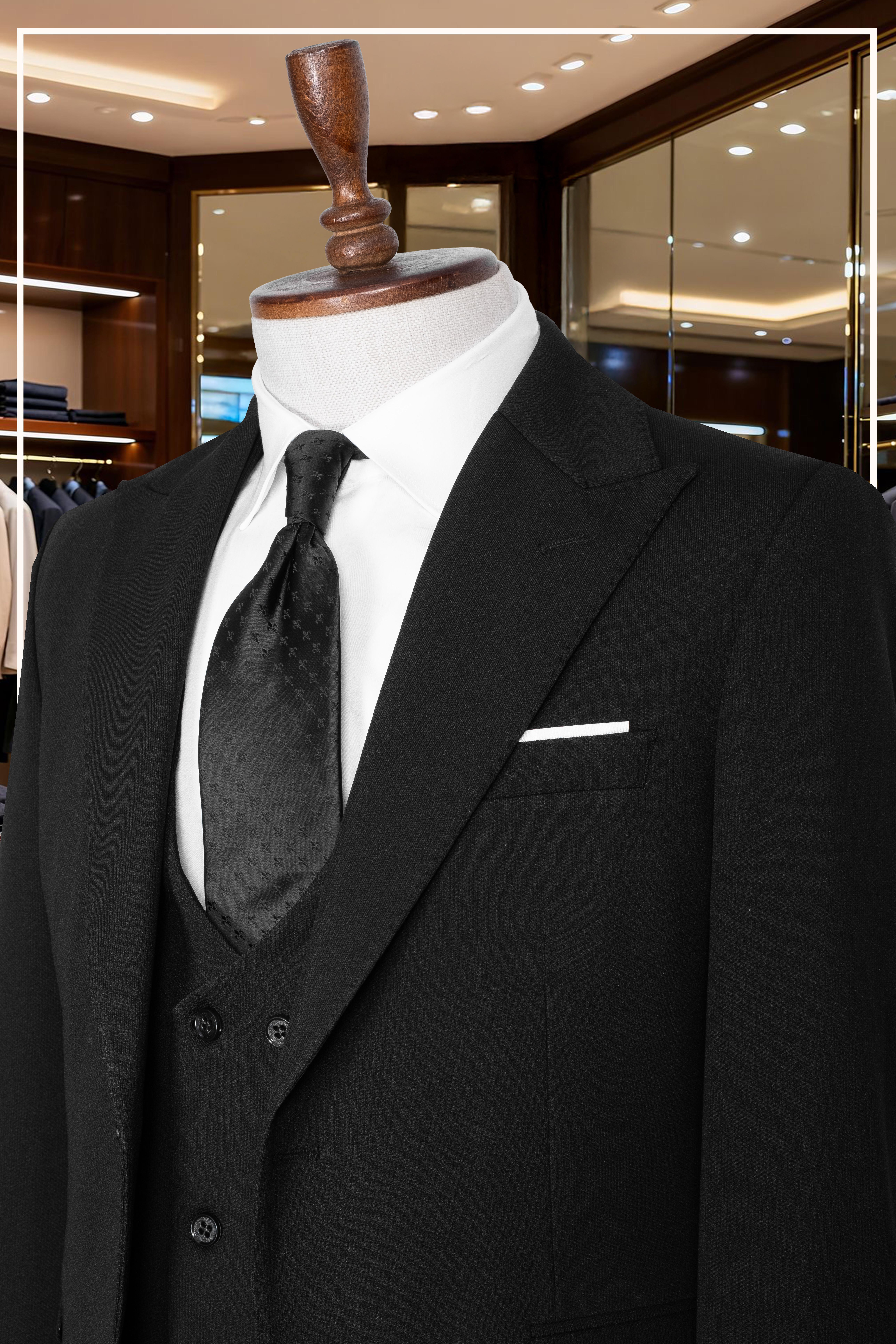 İtalyan Kesim Slim Fit Siyah Yelekli Takım Elbise | Yaka Puntolu Özel Tasarım SD42348