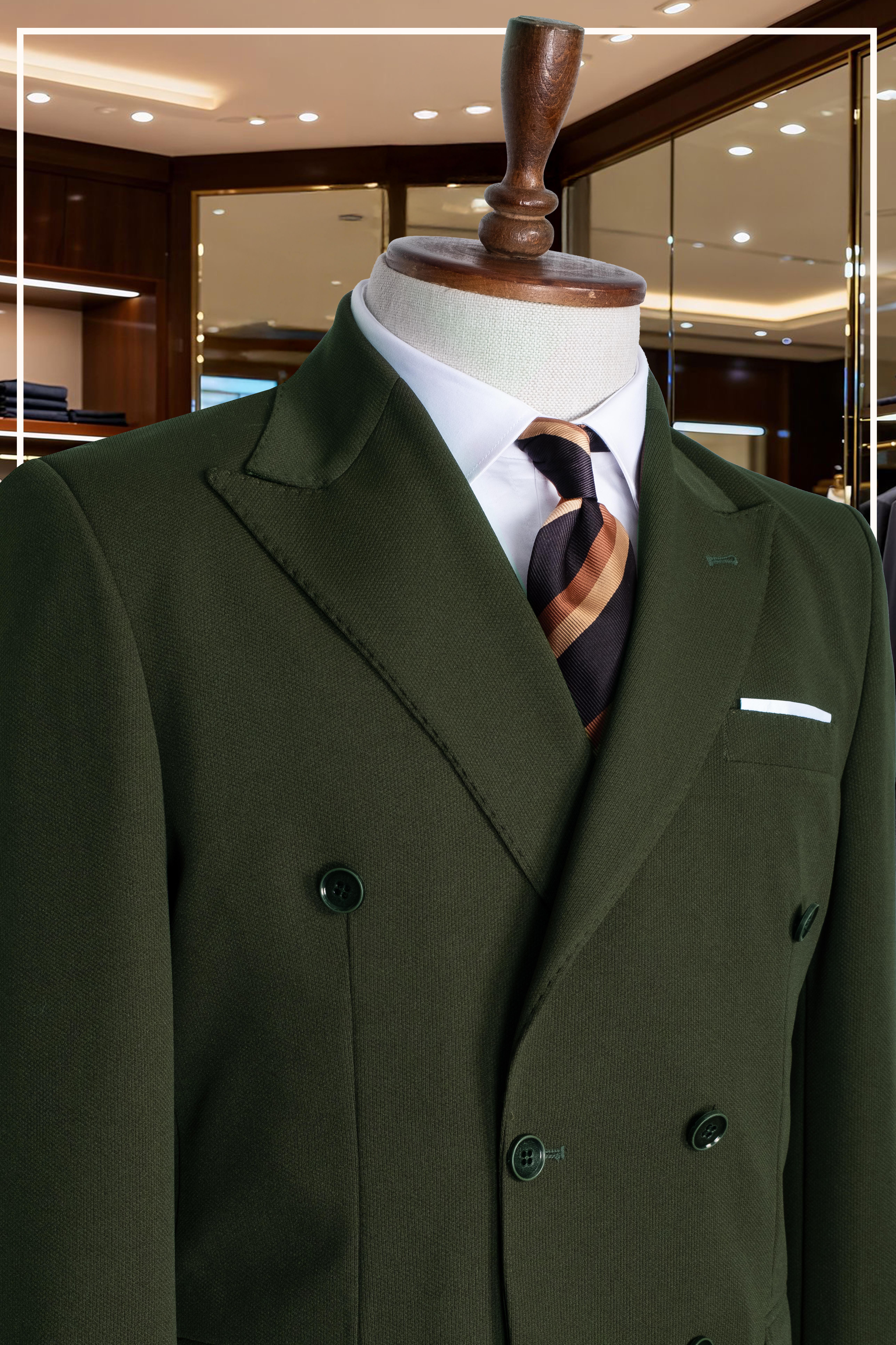 İtalyan Kesim Slim Fit Yeşil Kruvaze Takım Elbise | Yaka Puntolu Özel Tasarım SD42342