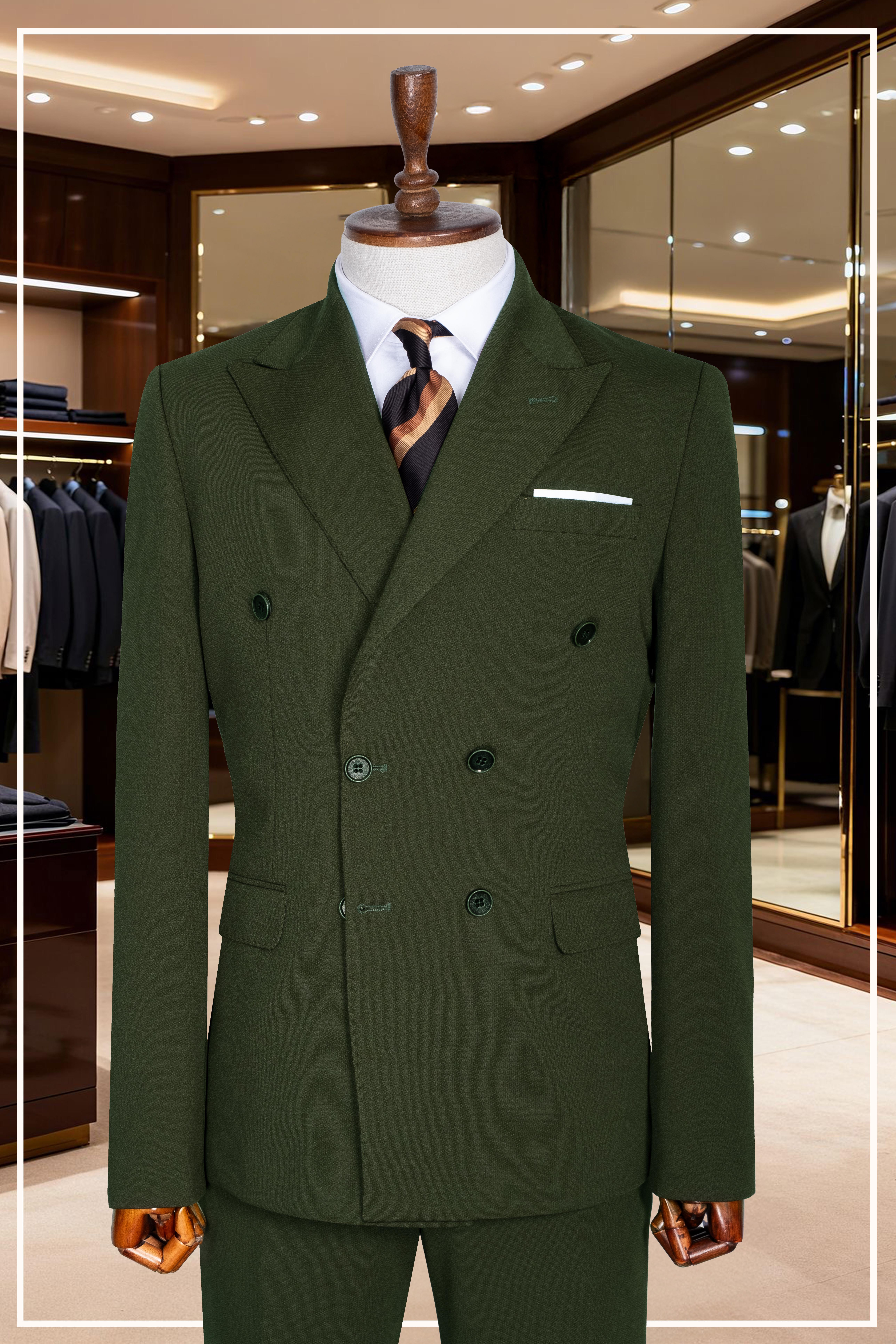 İtalyan Kesim Slim Fit Yeşil Kruvaze Takım Elbise | Yaka Puntolu Özel Tasarım SD42342