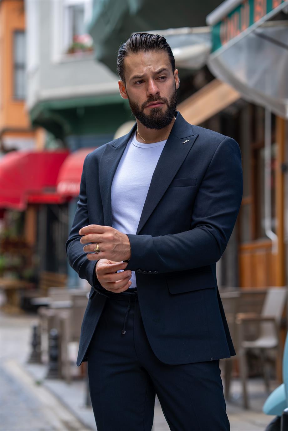 İtalyan Kesim Takım Elbise Lacivert Spor İpli - Slım Fıt SD4976