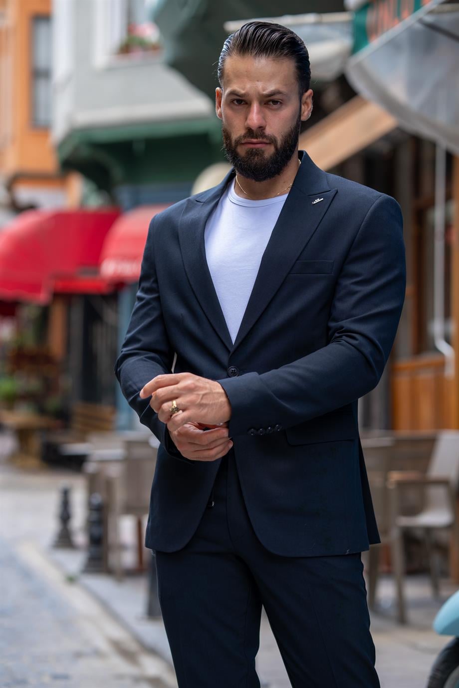 İtalyan Kesim Takım Elbise Lacivert Spor İpli - Slım Fıt SD4976