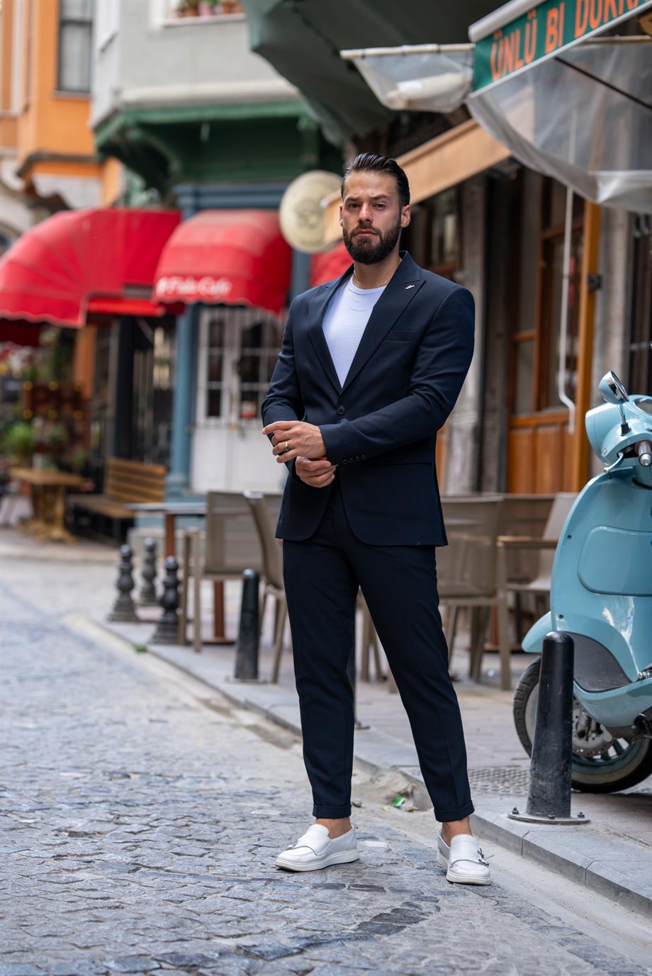İtalyan Kesim Takım Elbise Lacivert Spor İpli - Slım Fıt SD4976