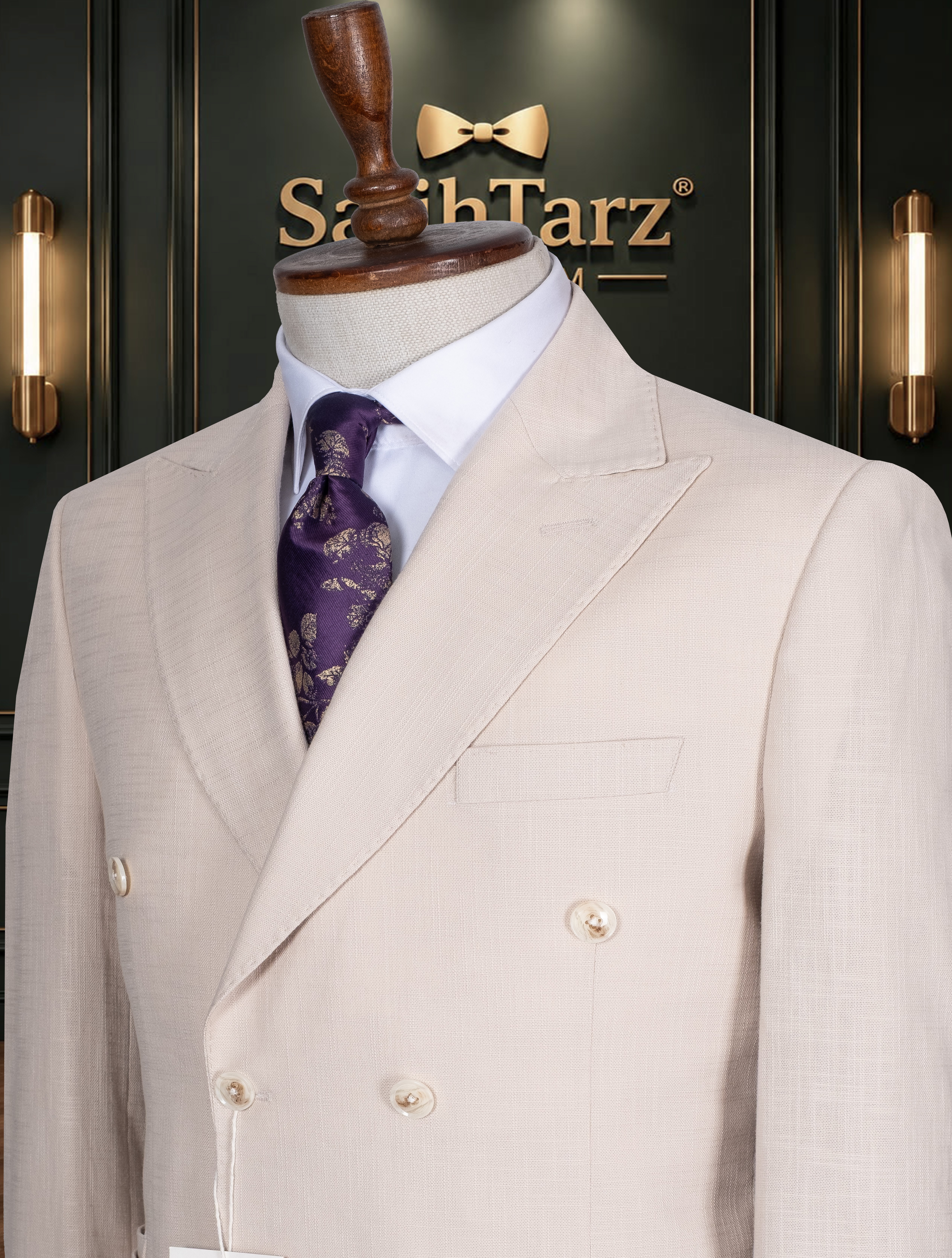 Keten A.Krem Kruvaze Torba Takım Elbise SD42463 