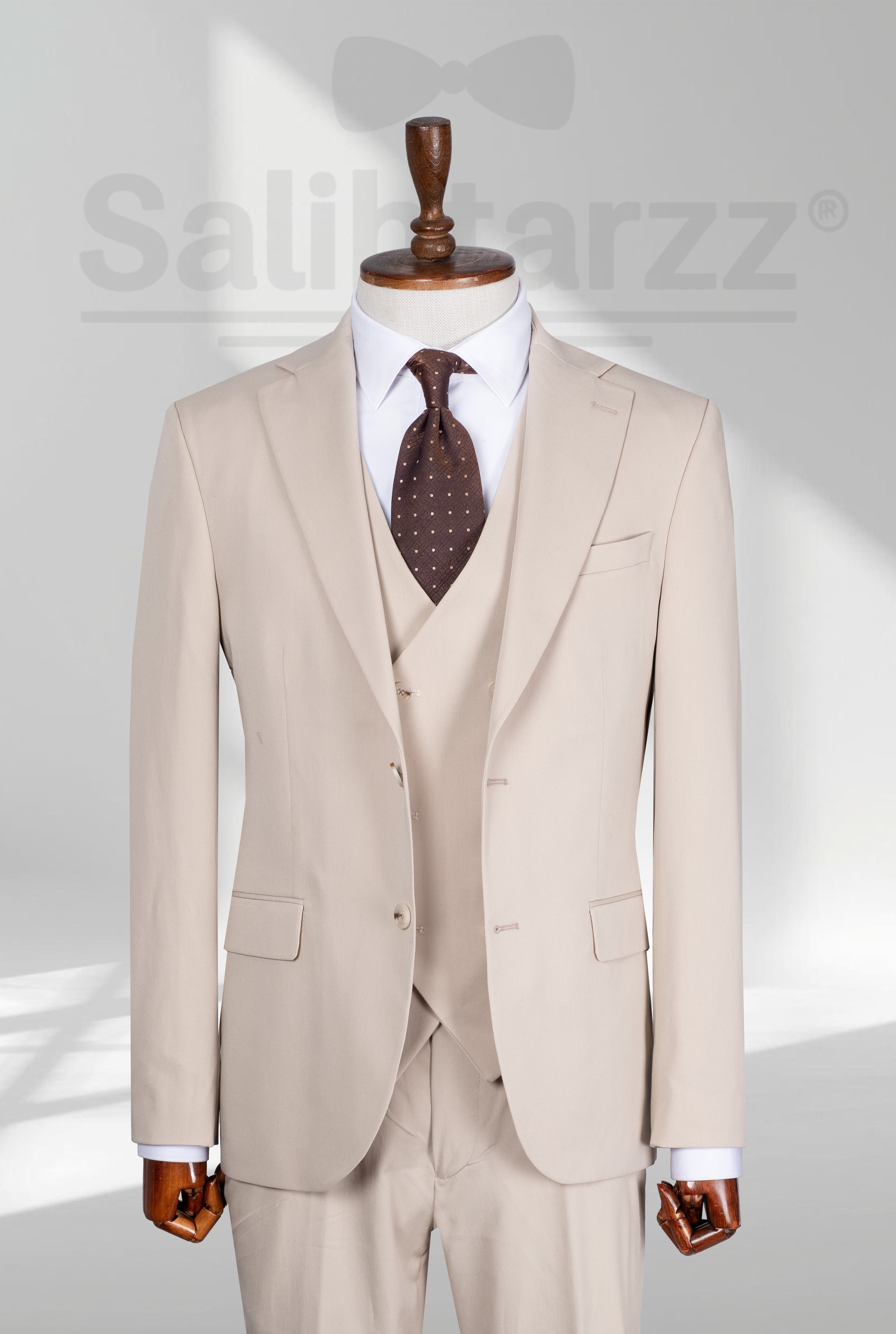 Krem İtalyan Yelekli Takım Elbise SD42461