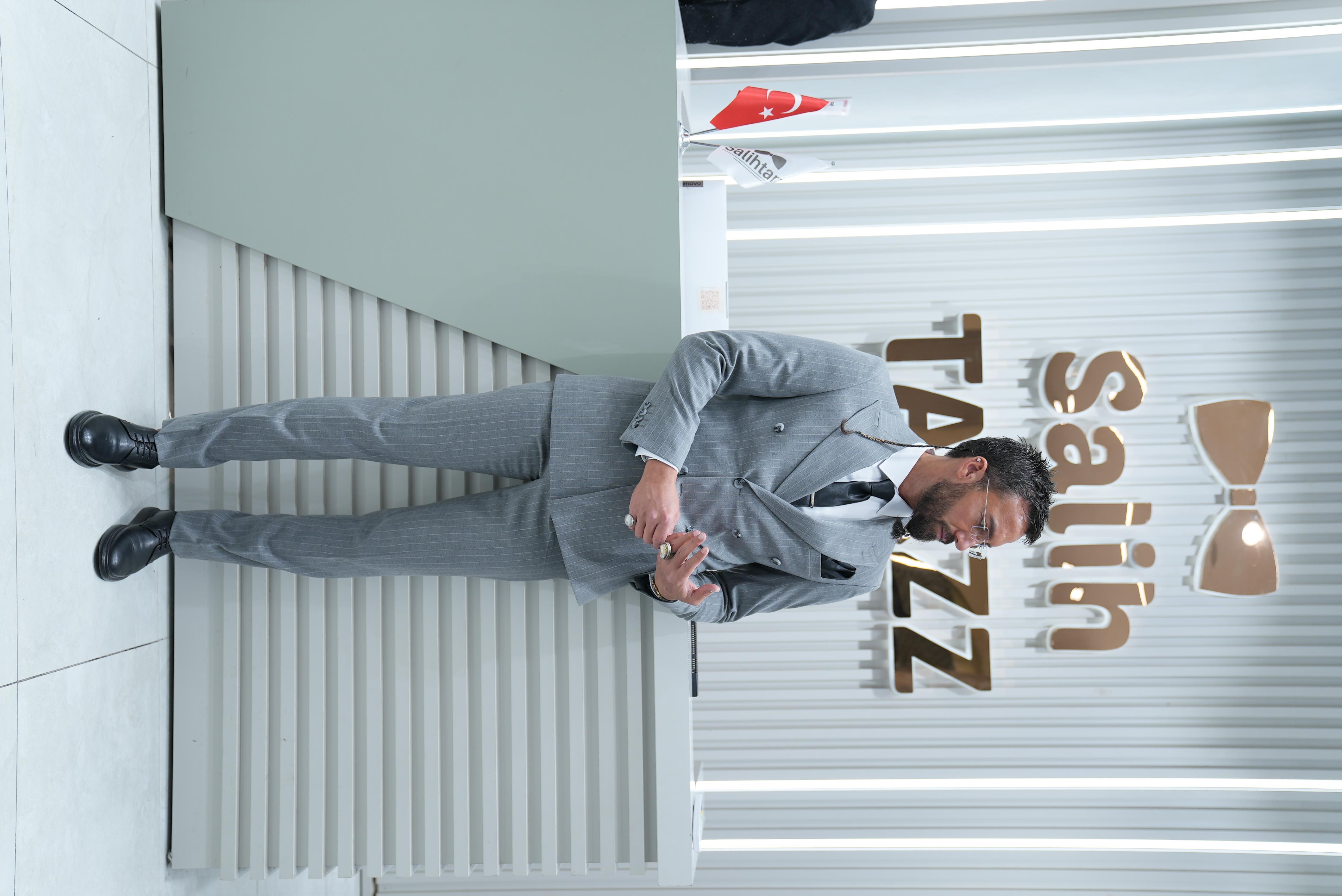 Kruvaze Gri Çizgili Erkek Takım Elbise SD42415