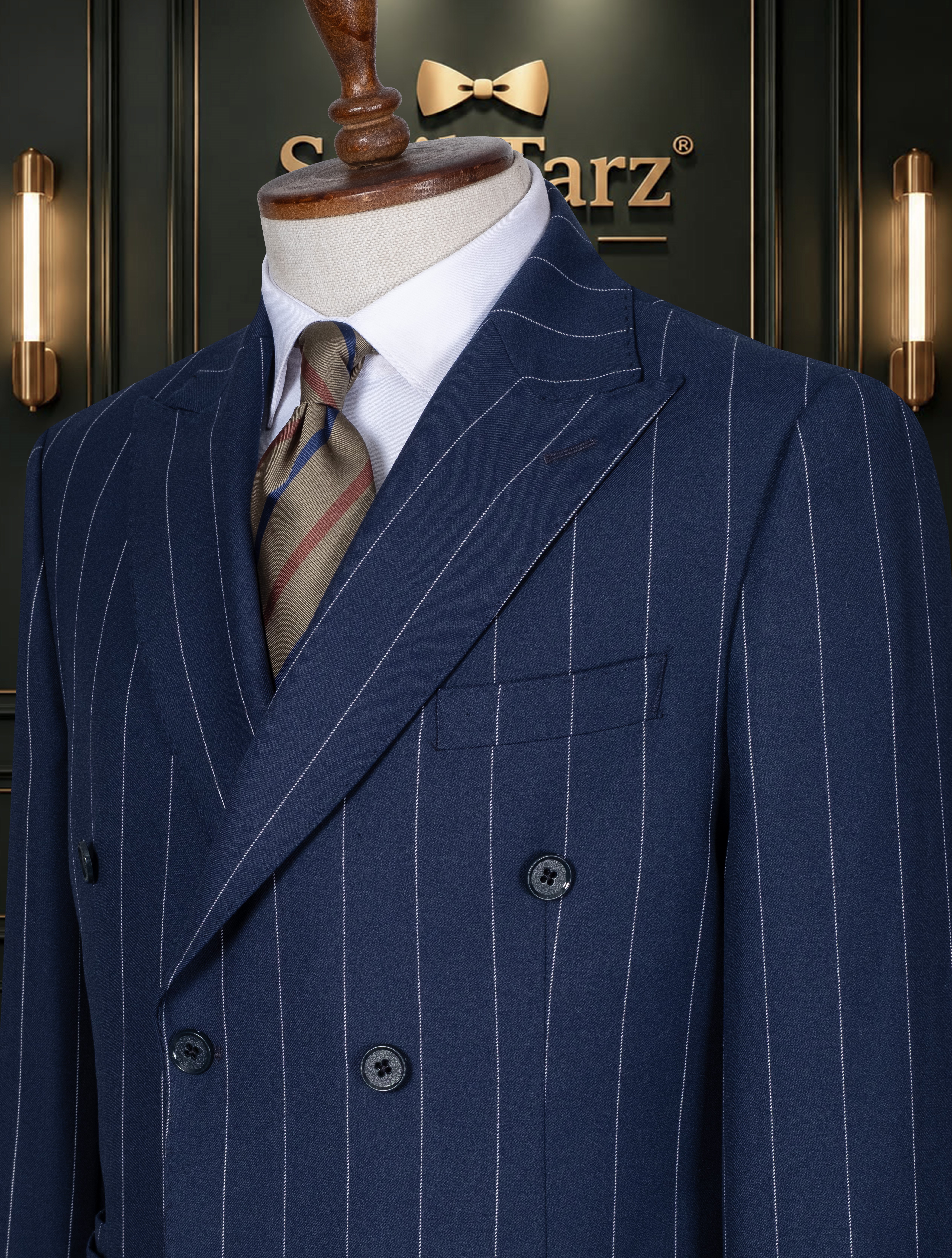 Lacivert Çizgili Premium Kruvaze Torba Takım Elbise SD42470