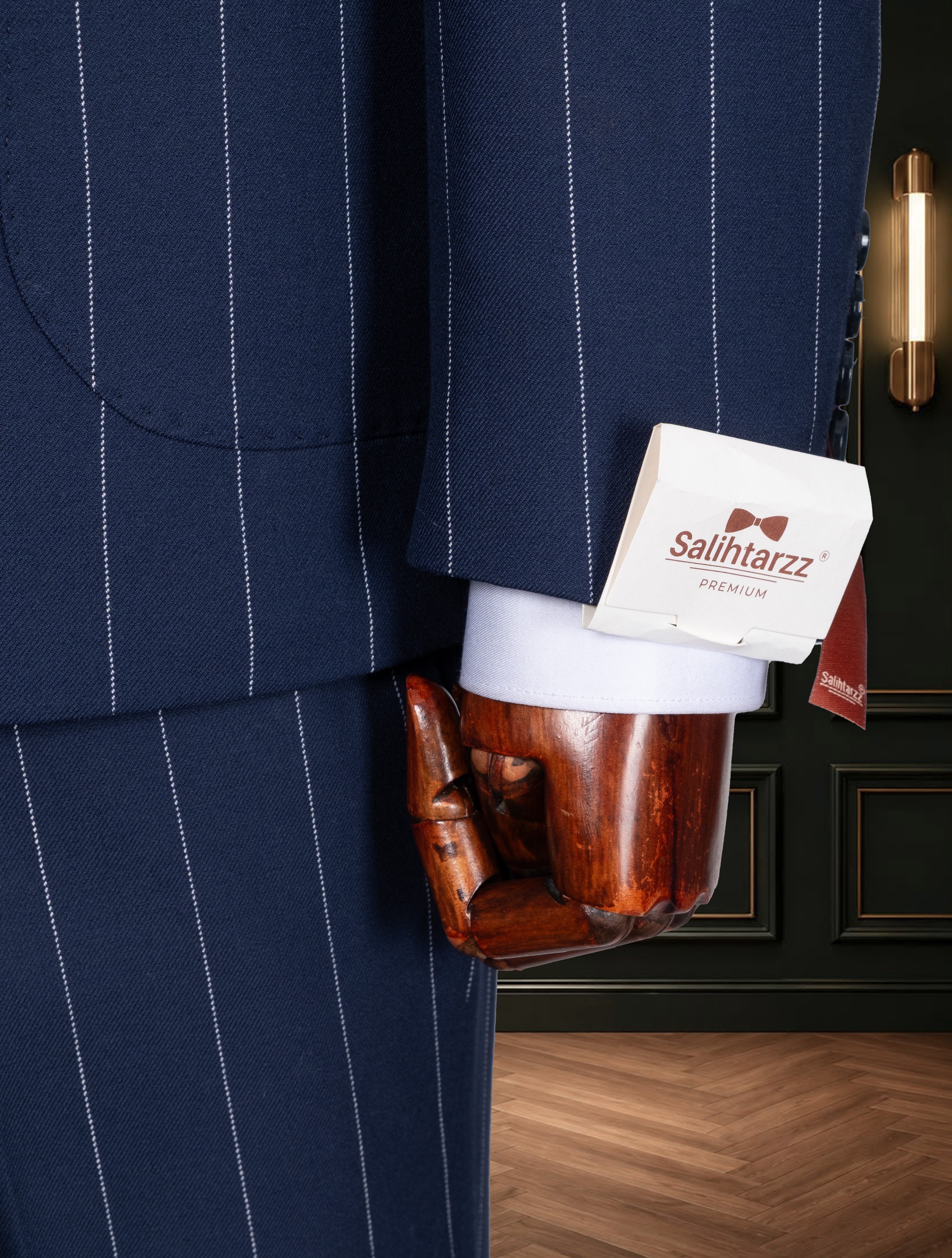 Lacivert Çizgili Premium Kruvaze Torba Takım Elbise SD42470