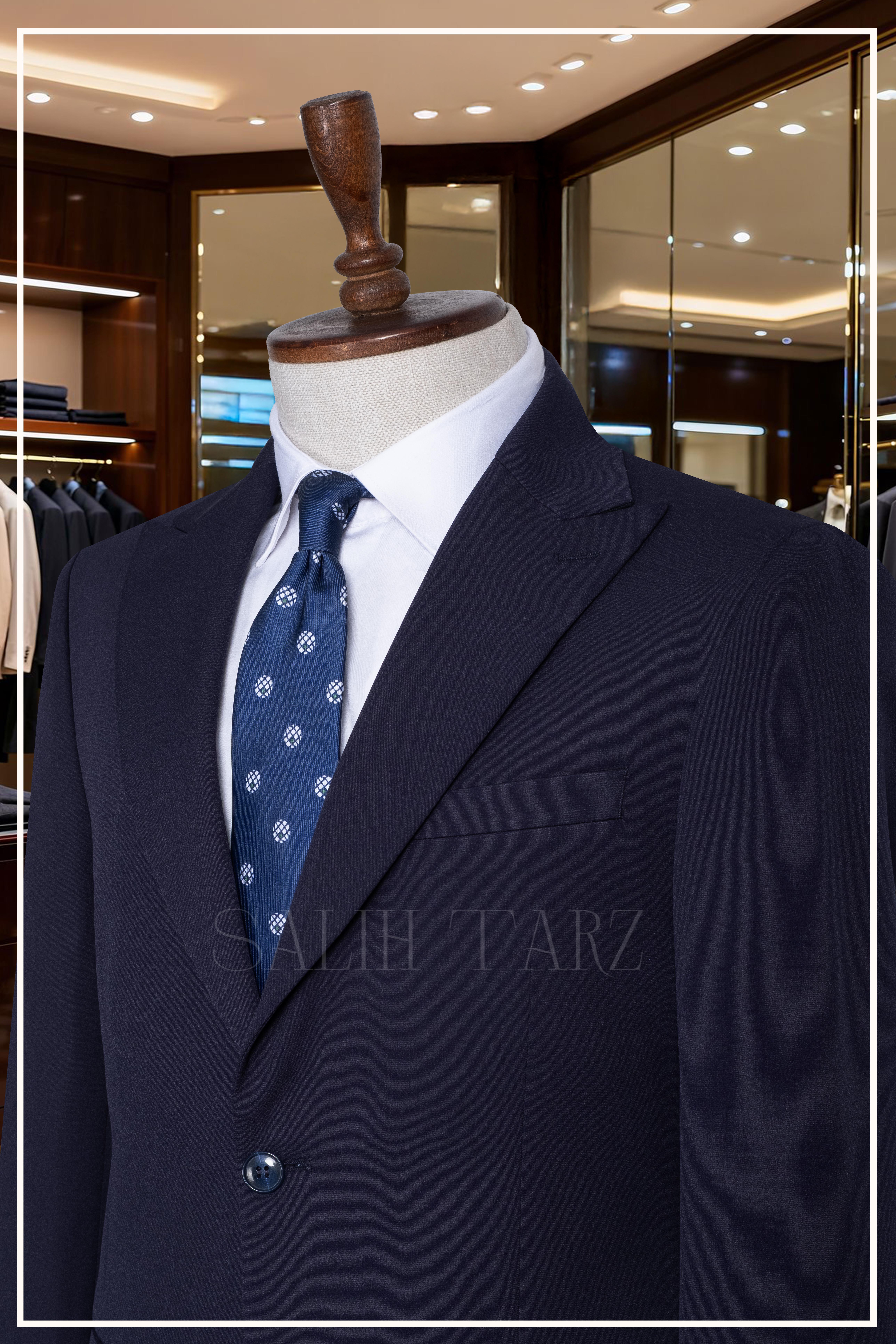 Lacivert Slim Fit Mono Yaka Kapaklı Cepli Erkek Takım Elbise SD42335