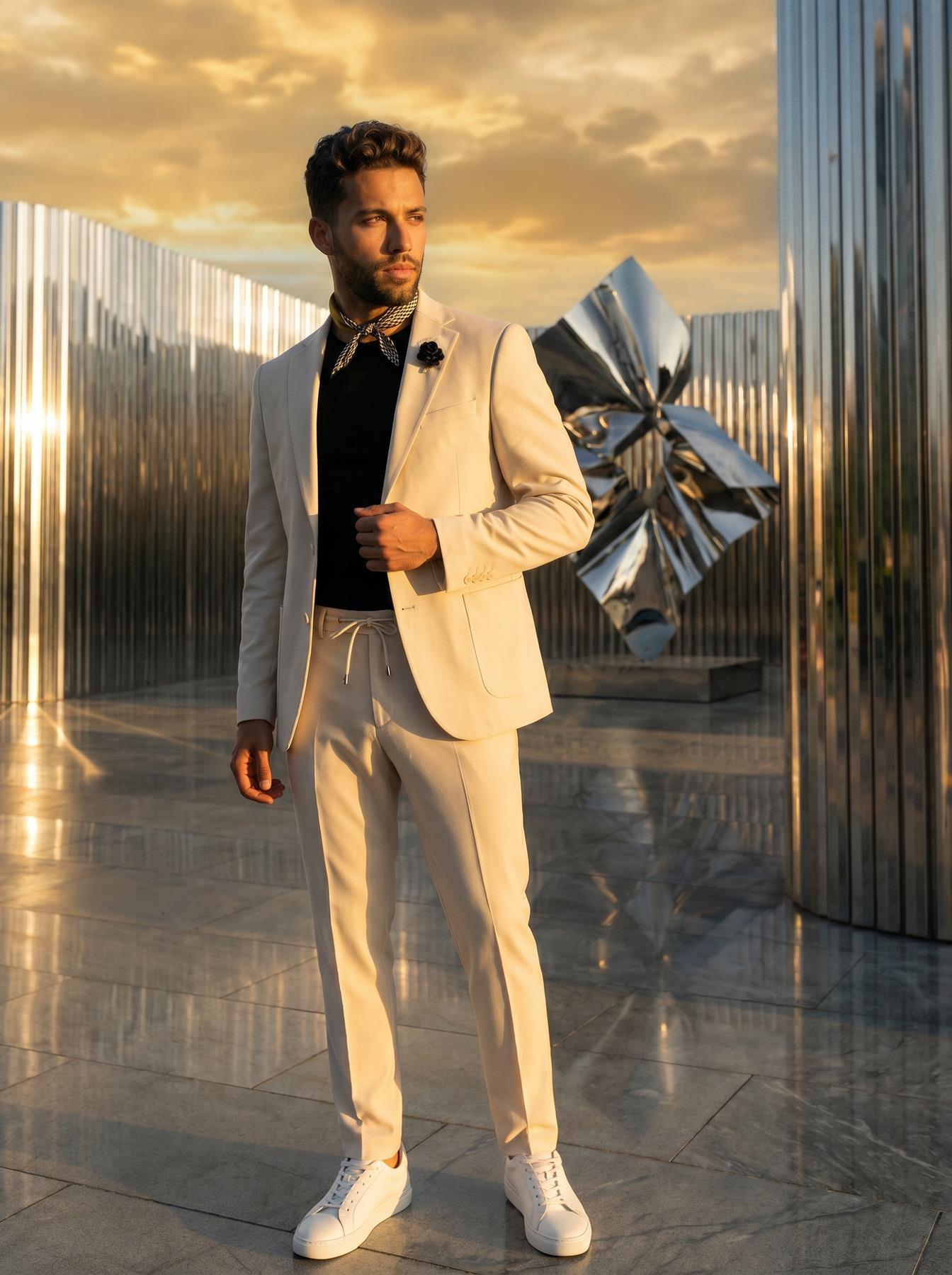 Premium Krem Erkek Takım Elbise – Slim Fit İtalyan Kesim Modern Tasarım SD42395