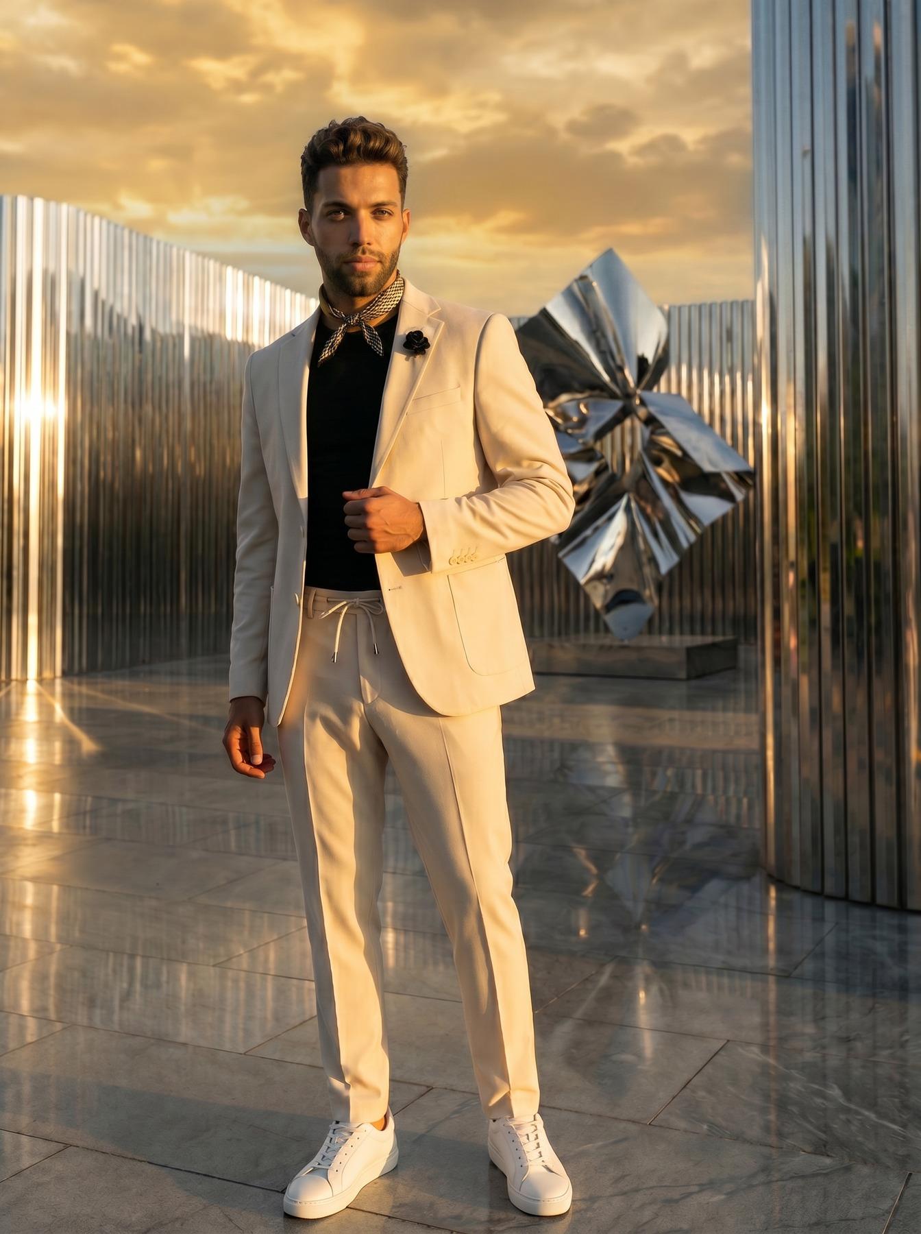 Premium Krem Erkek Takım Elbise – Slim Fit İtalyan Kesim Modern Tasarım SD42395