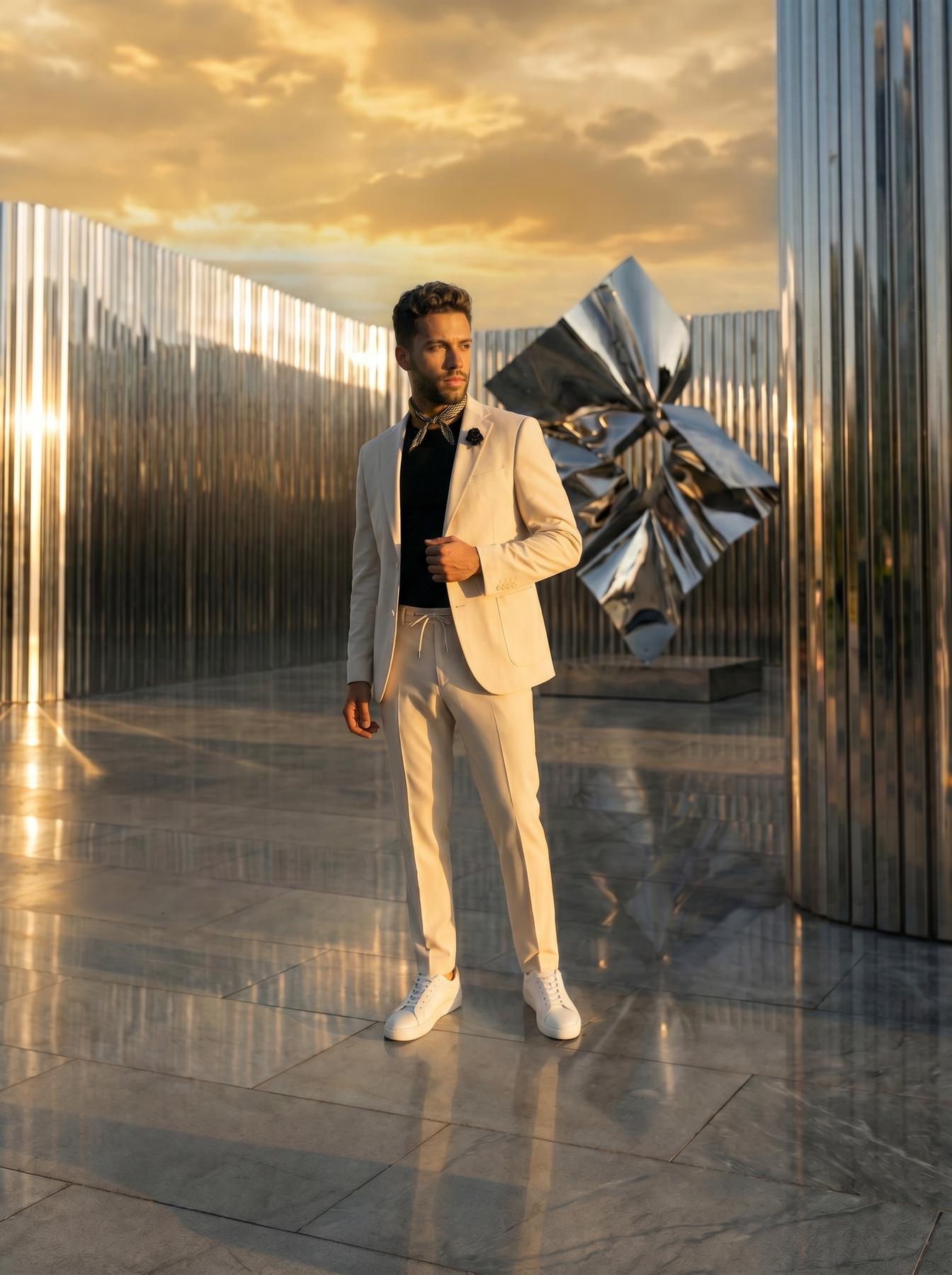 Premium Krem Erkek Takım Elbise – Slim Fit İtalyan Kesim Modern Tasarım SD42395