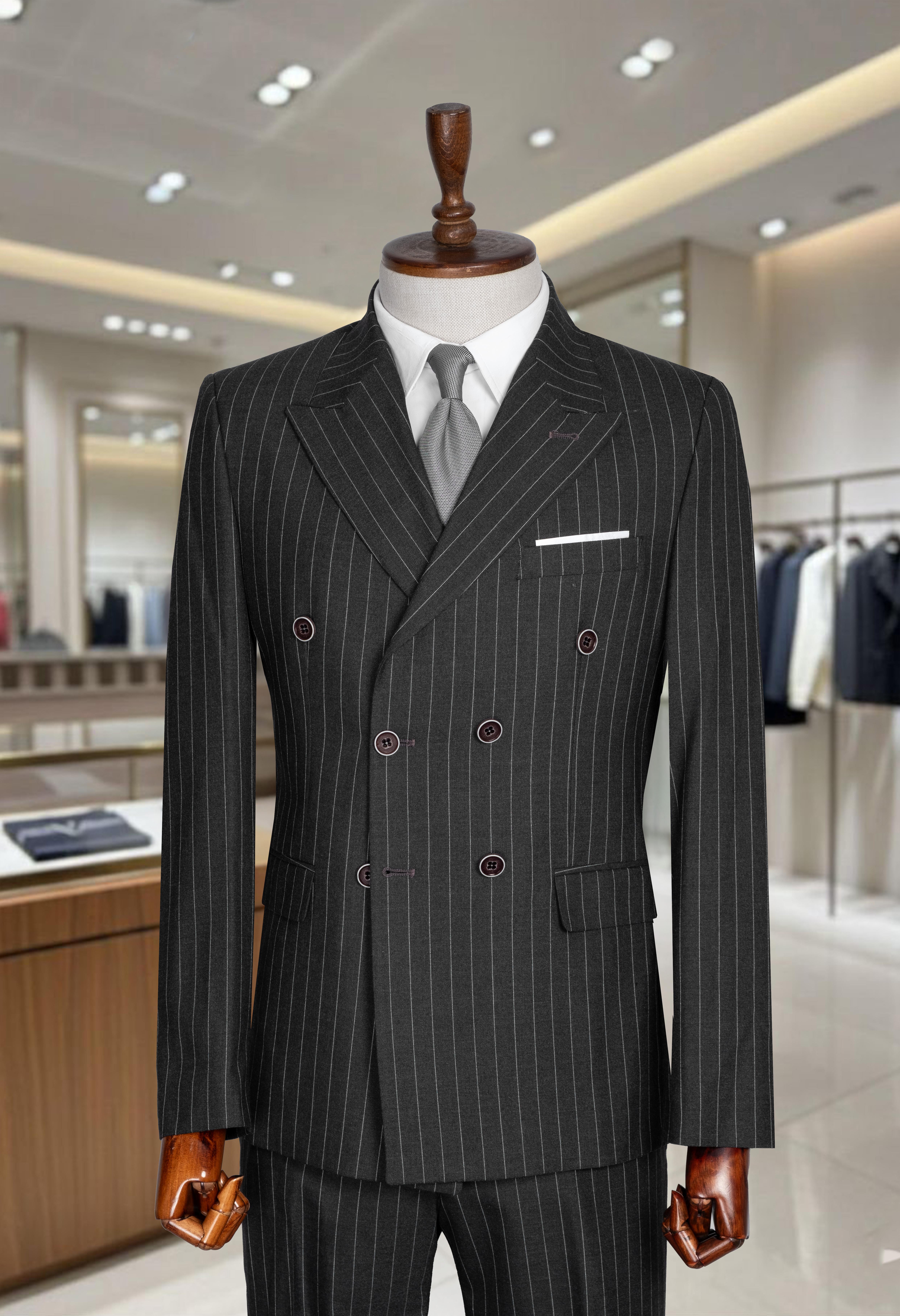 Takım Elbise Çizgili Kruvaze SlimFit Füme SD42280