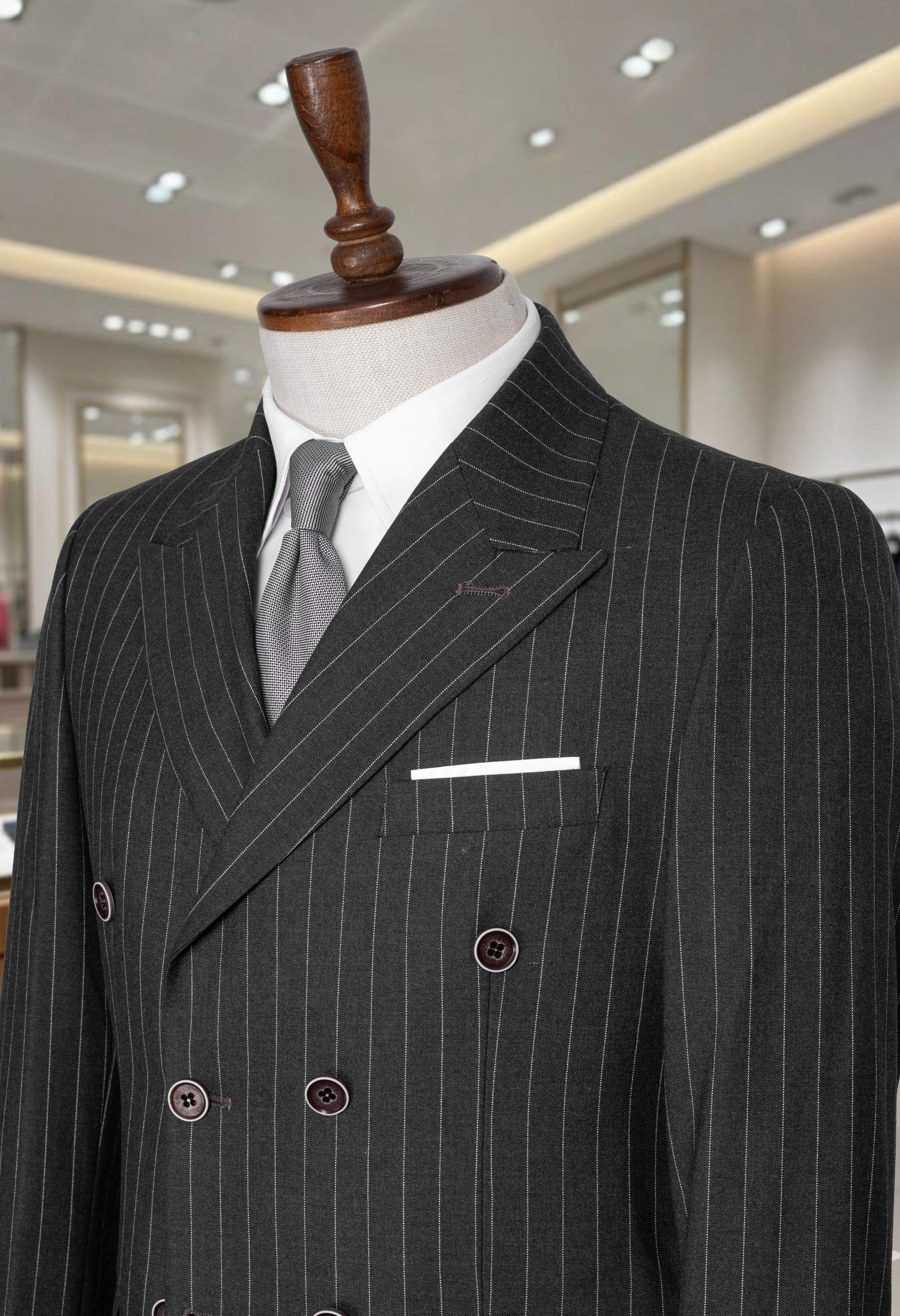 Takım Elbise Çizgili Kruvaze SlimFit Füme SD42280