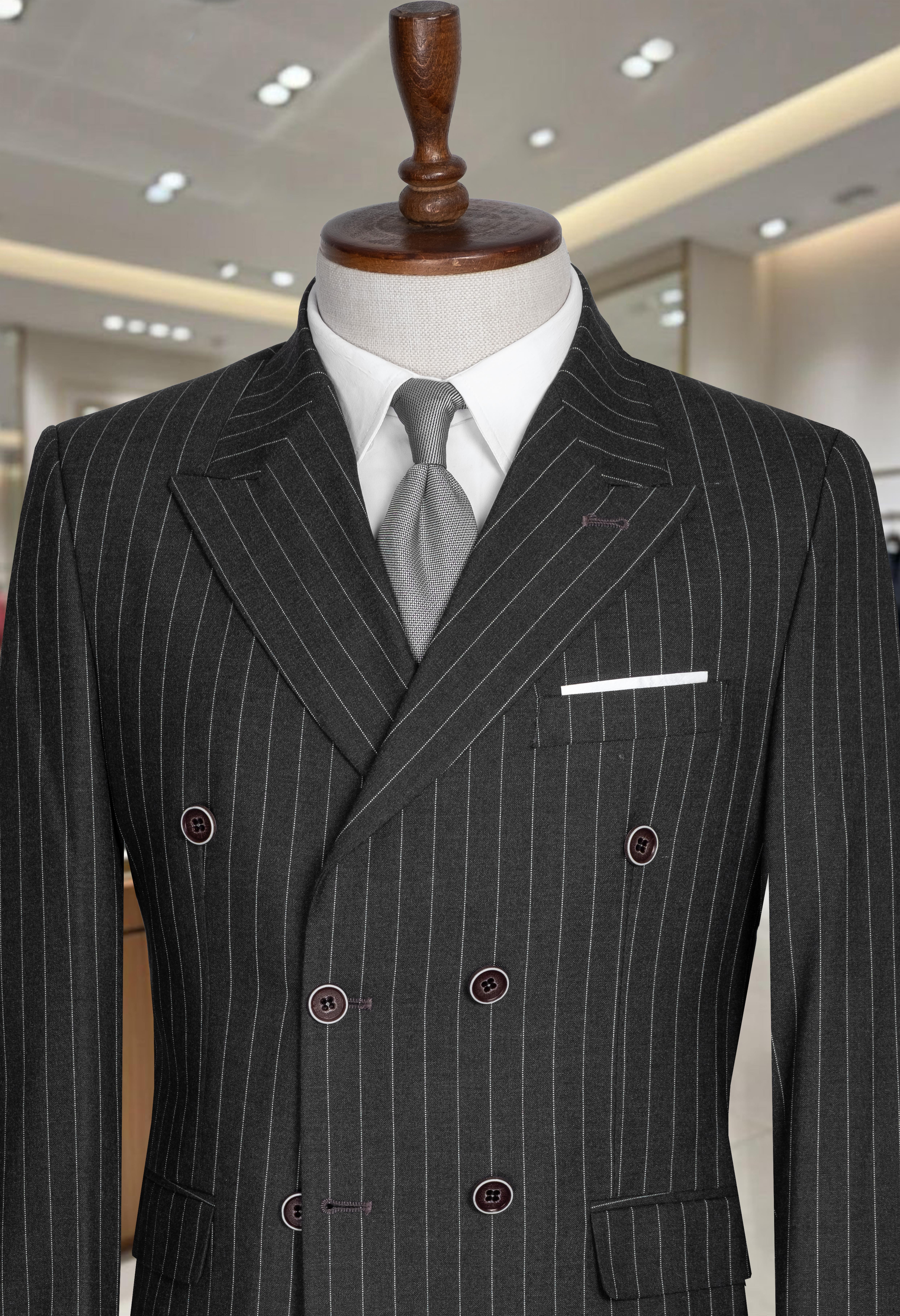 Takım Elbise Çizgili Kruvaze SlimFit Füme SD42280