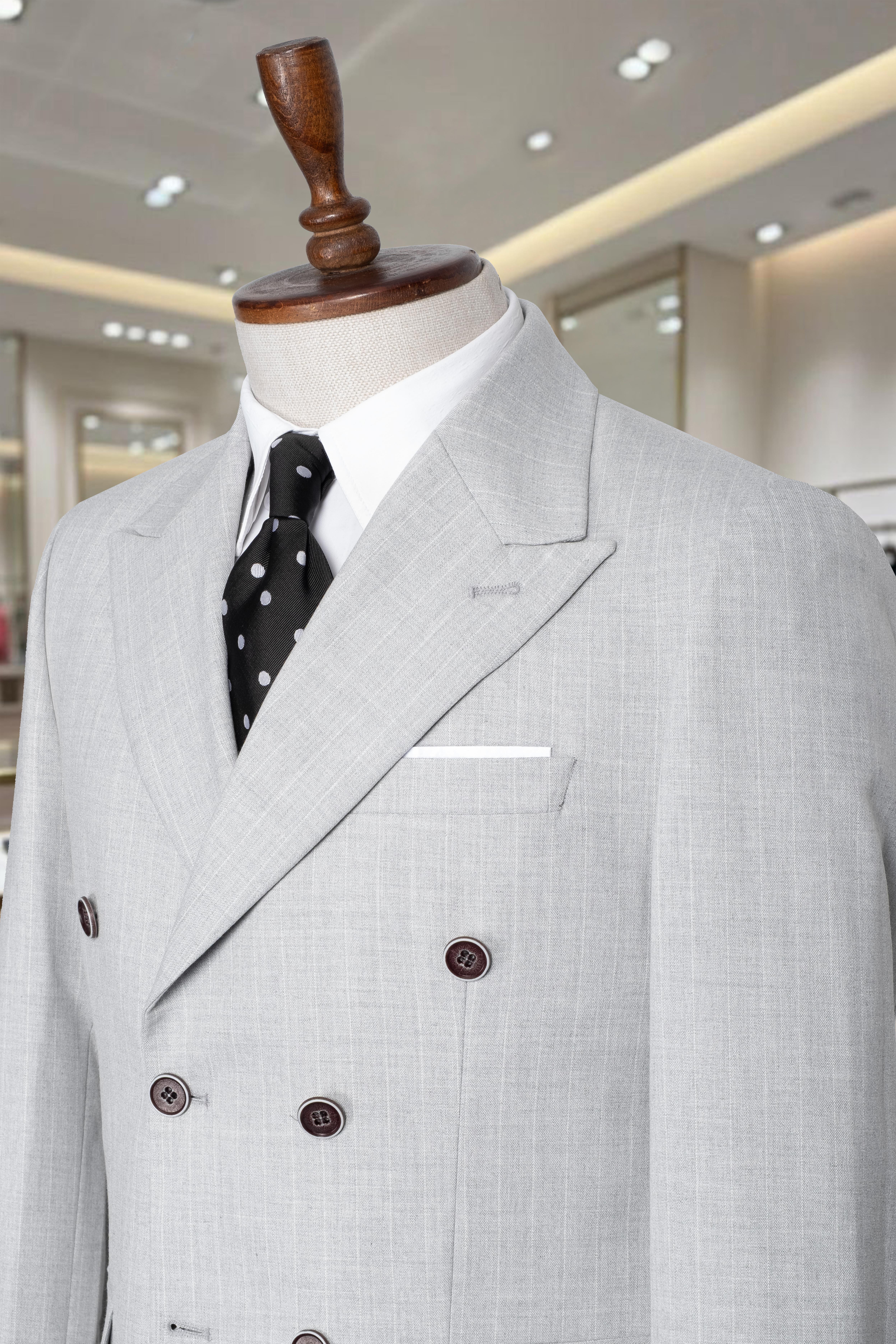 Takım Elbise Çizgili Kruvaze SlimFit Gri SD42281