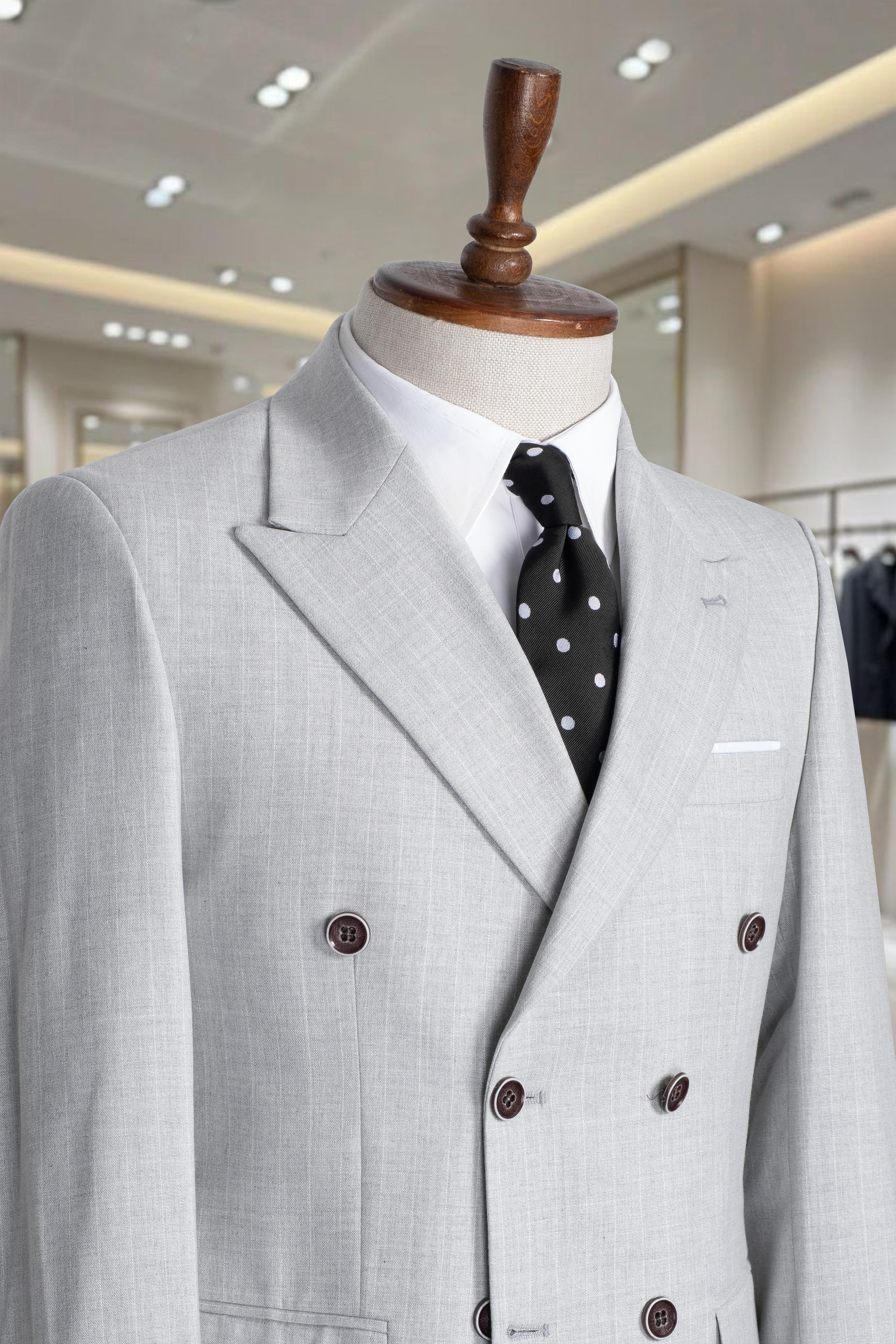 Takım Elbise Çizgili Kruvaze SlimFit Gri SD42281
