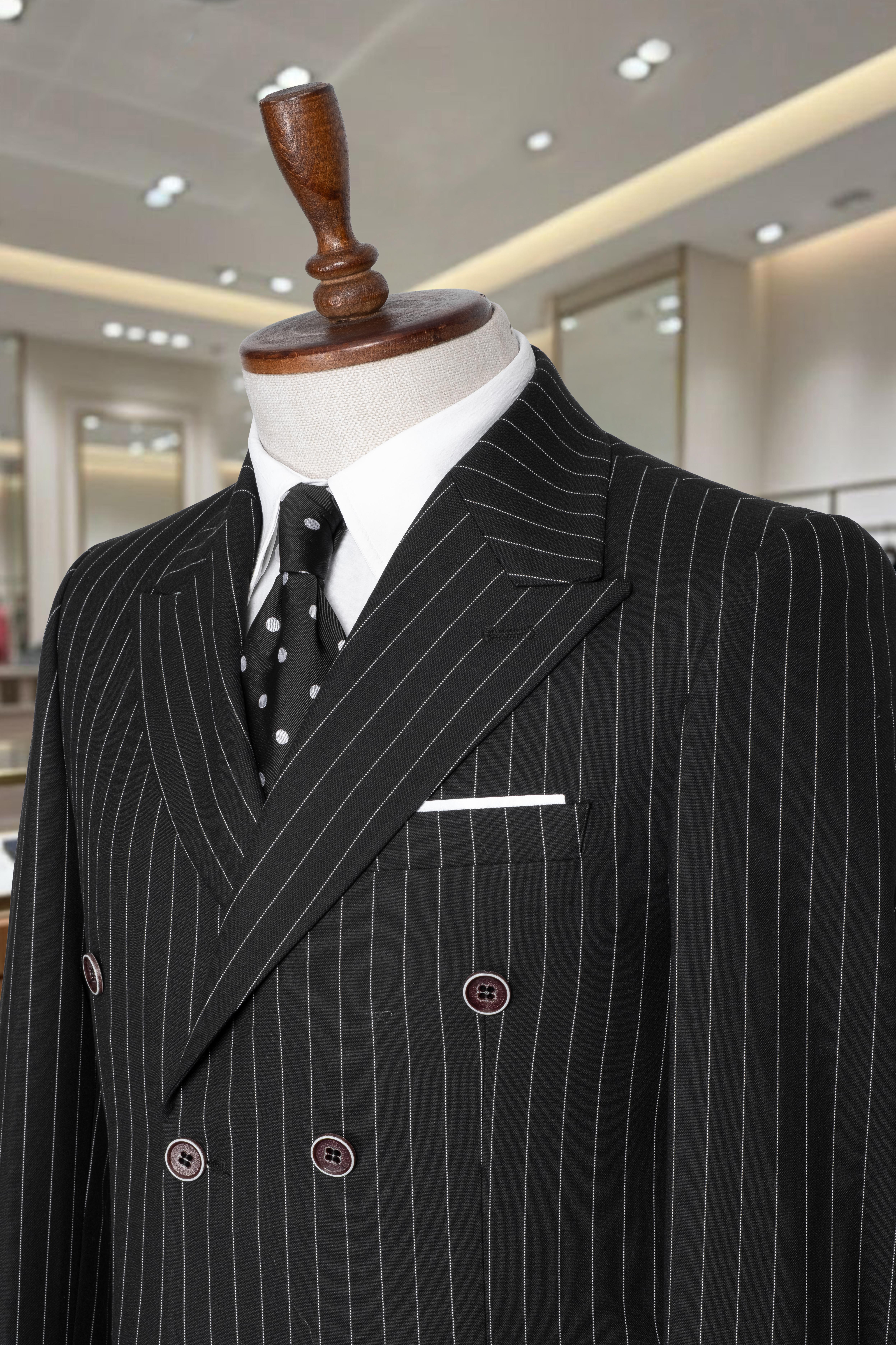 Takım Elbise Çizgili Kruvaze SlimFit Siyah SD42278
