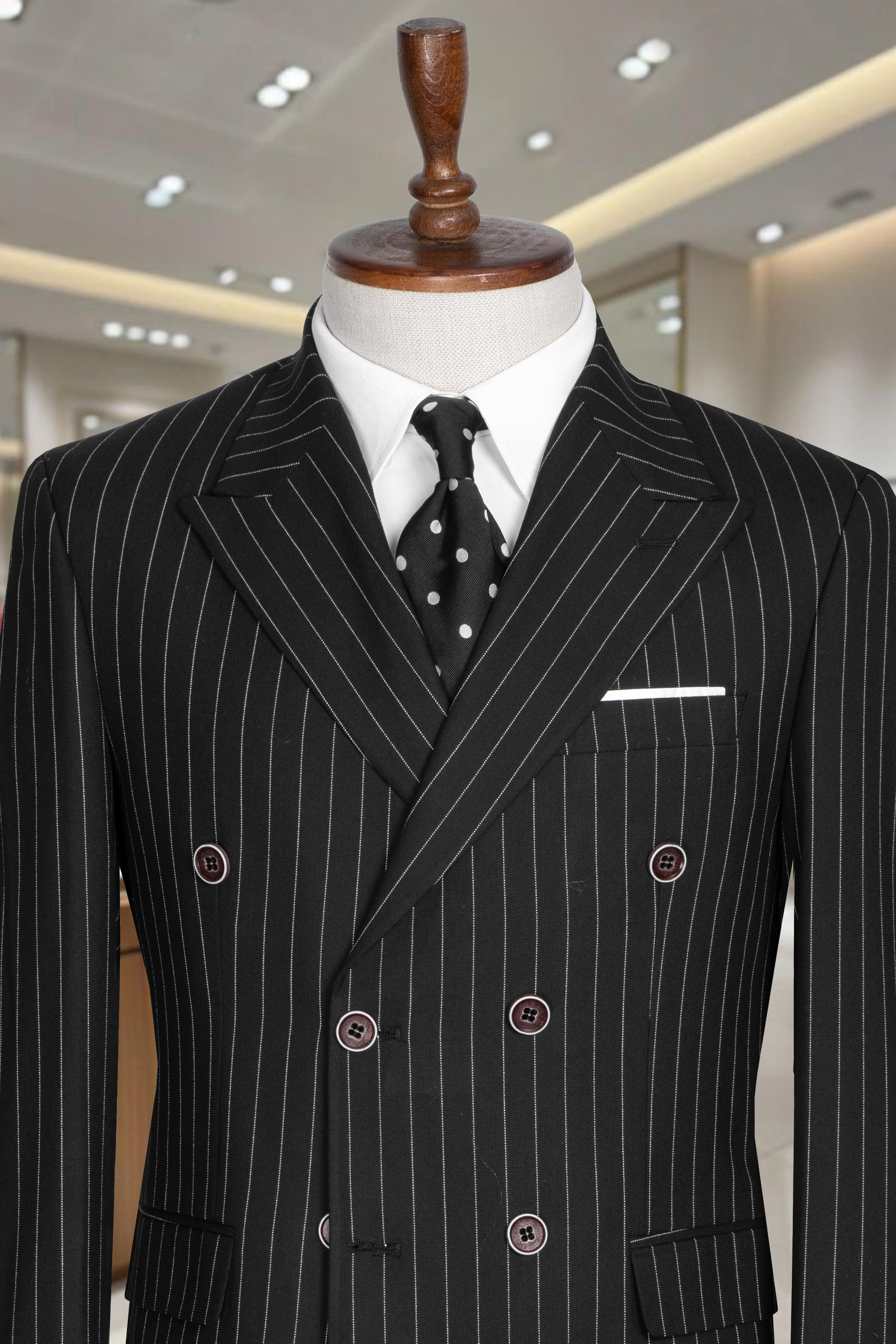 Takım Elbise Çizgili Kruvaze SlimFit Siyah SD42278