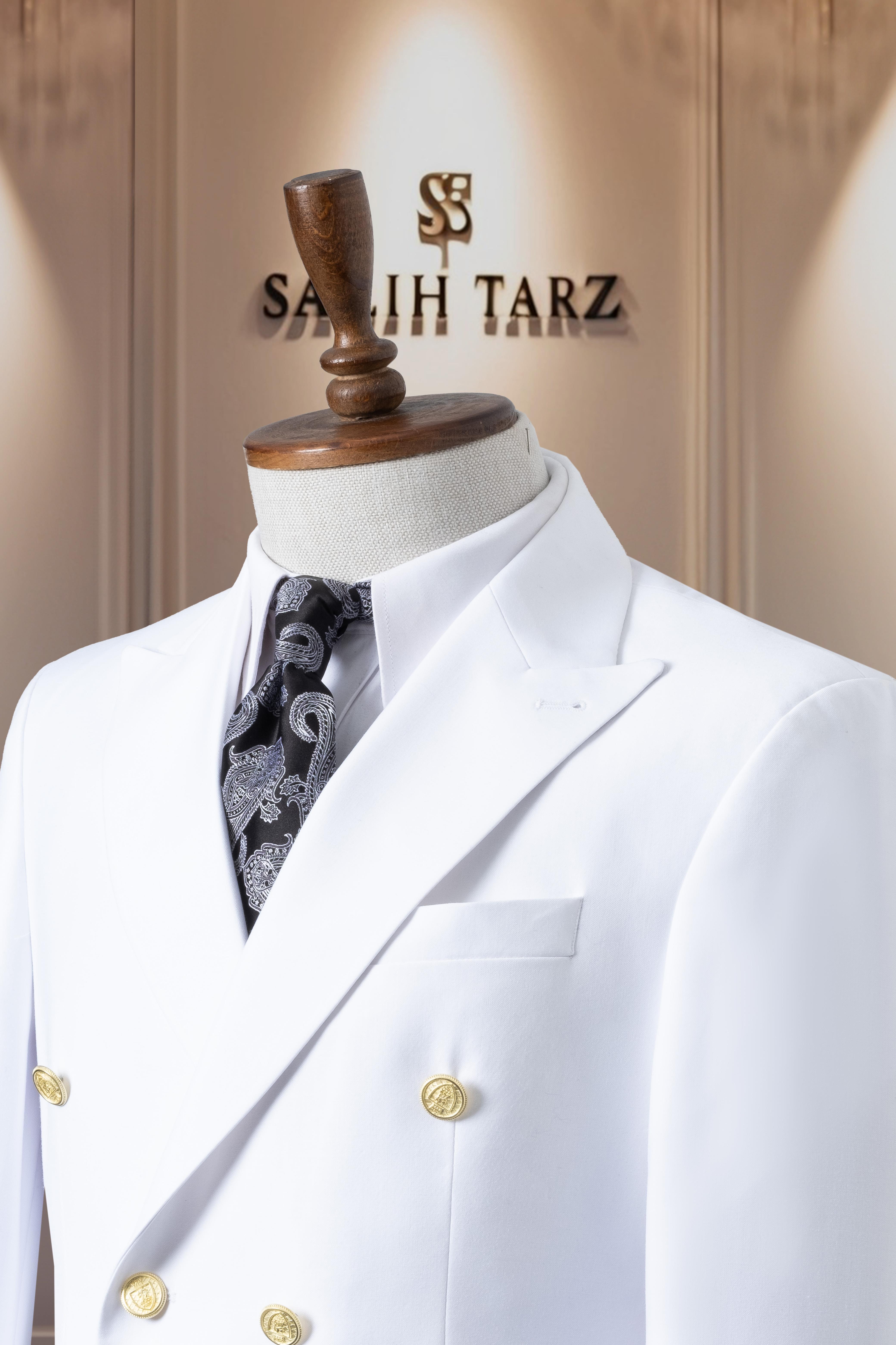 Takım Elbise İtalyan Kesim Kruvaze Beyaz SD41066