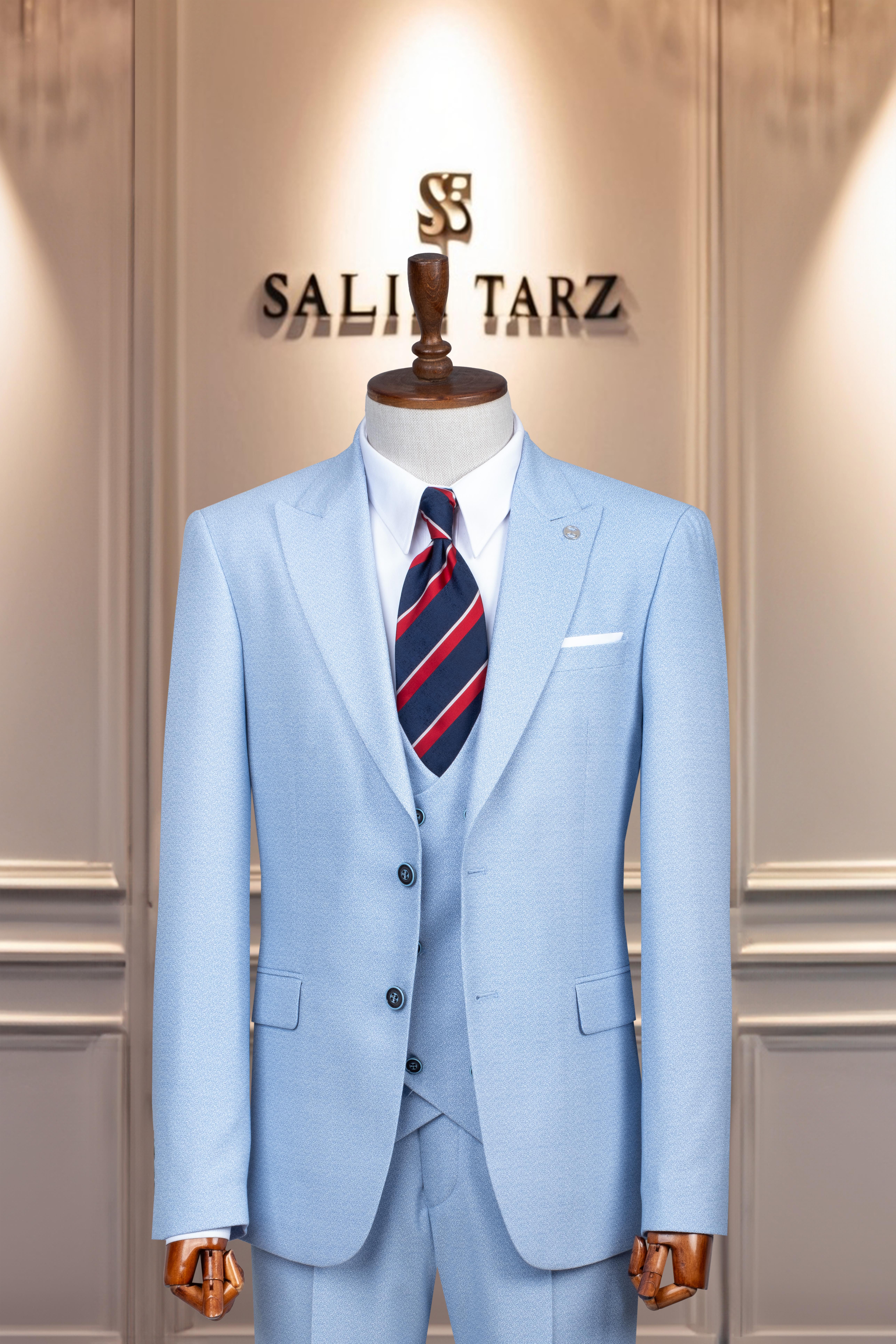 Takım Elbise İtalyan Kesim Yelekli SlimFit Mavi SD42111