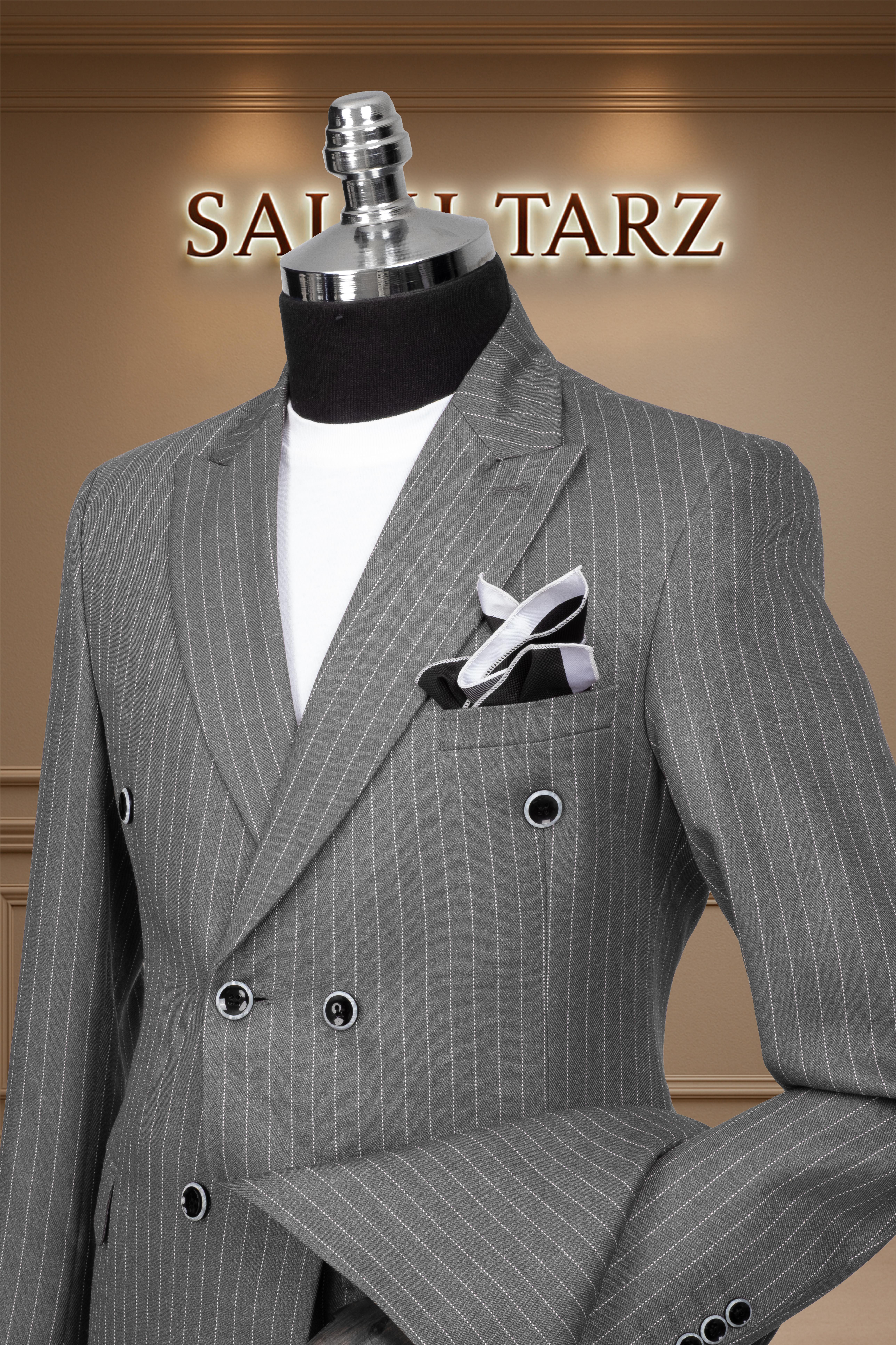 Takım Elbise Kruvaze SlimFit Füme Çizgili SD42174