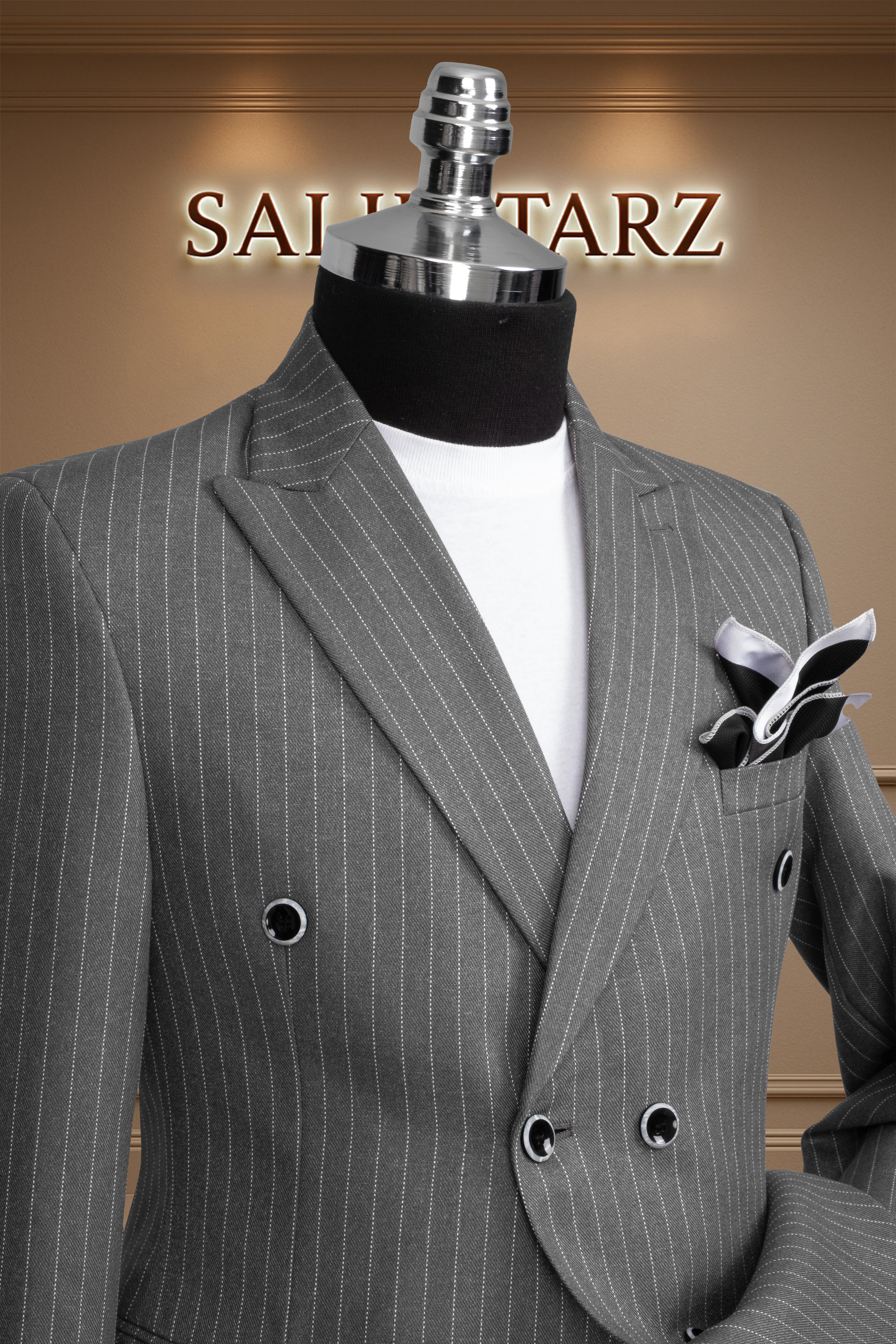 Takım Elbise Kruvaze SlimFit Füme Çizgili SD42174