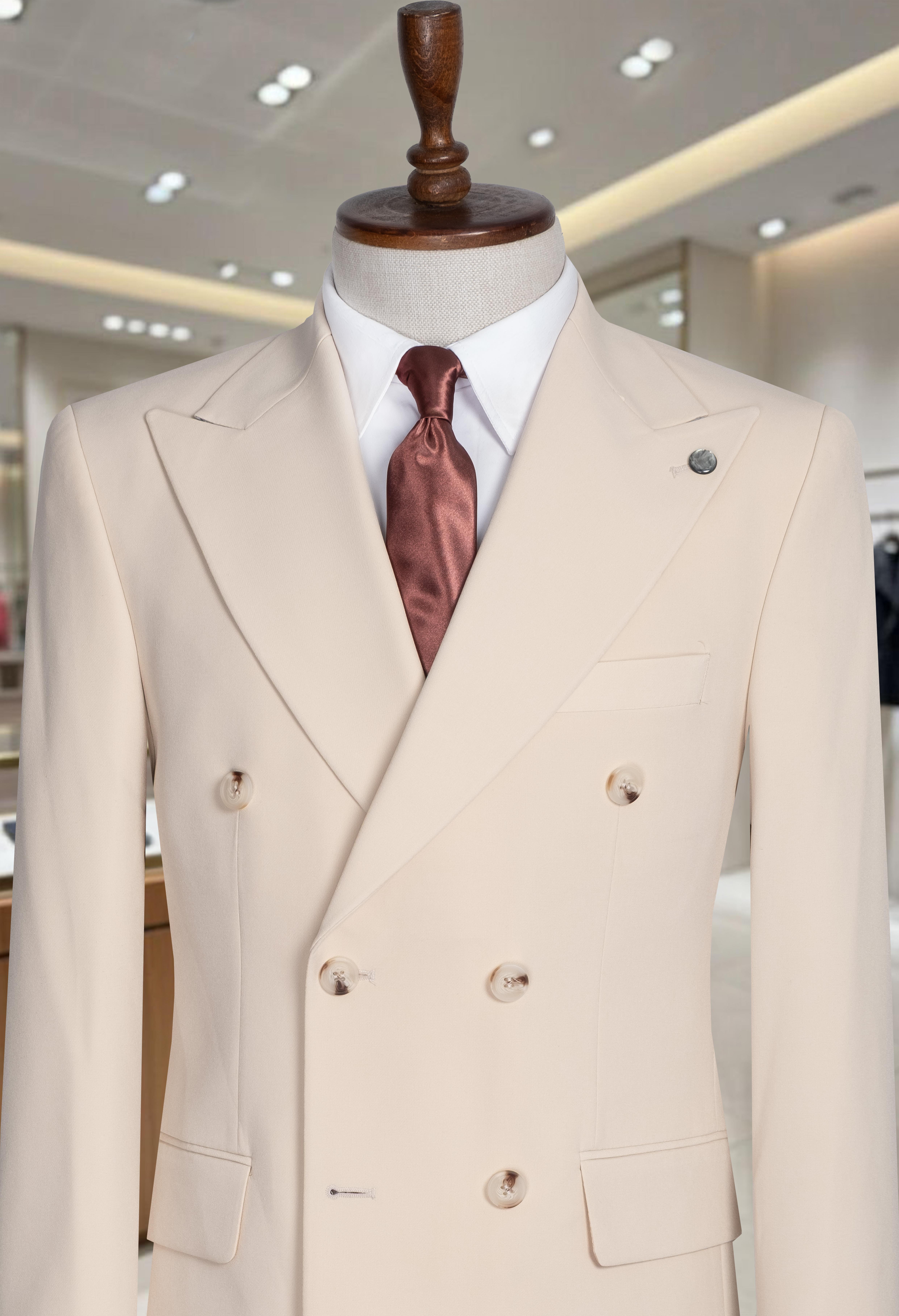 Takım Elbise Kruvaze SlimFit Krem Premium SD42286