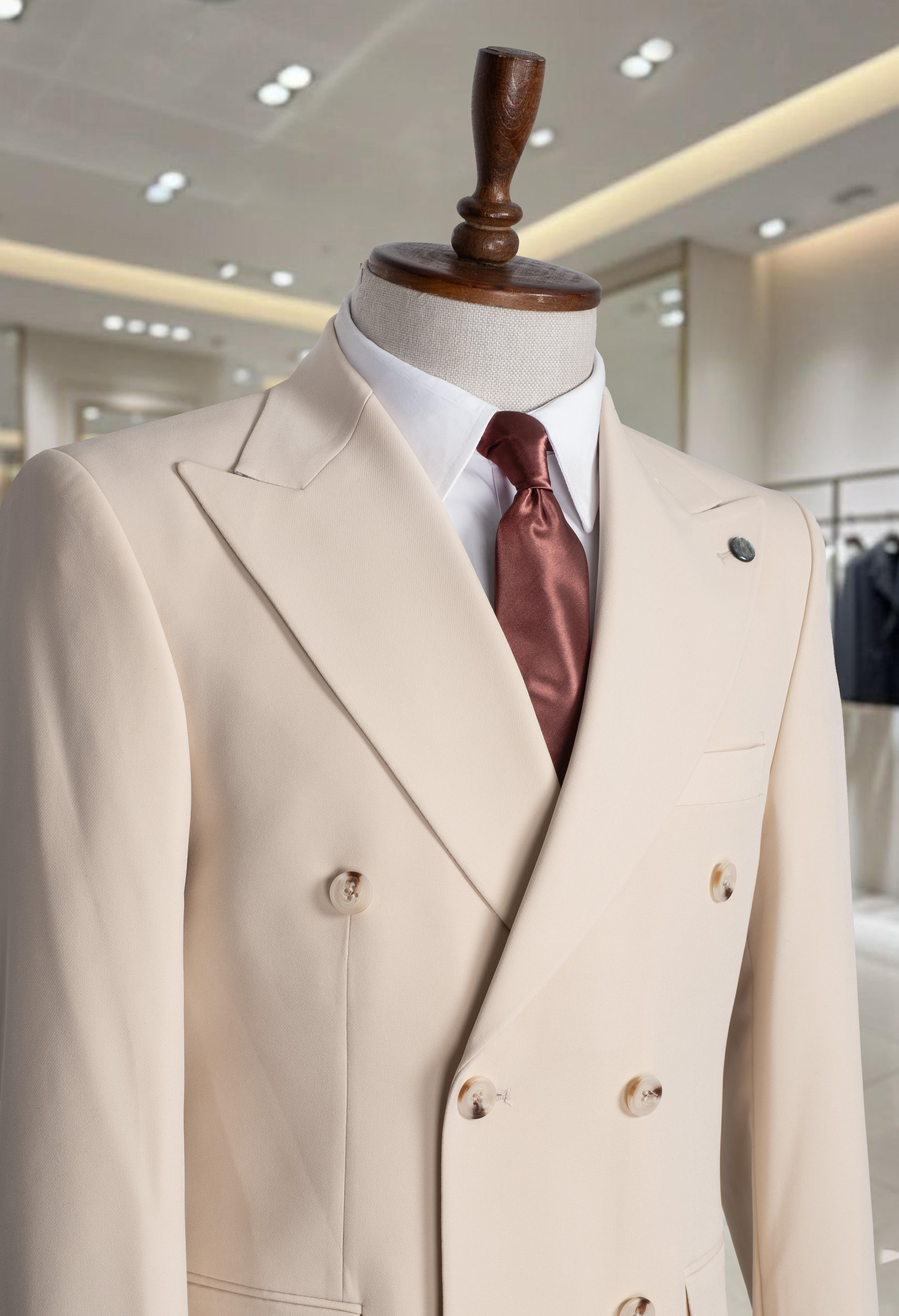 Takım Elbise Kruvaze SlimFit Krem Premium SD42286