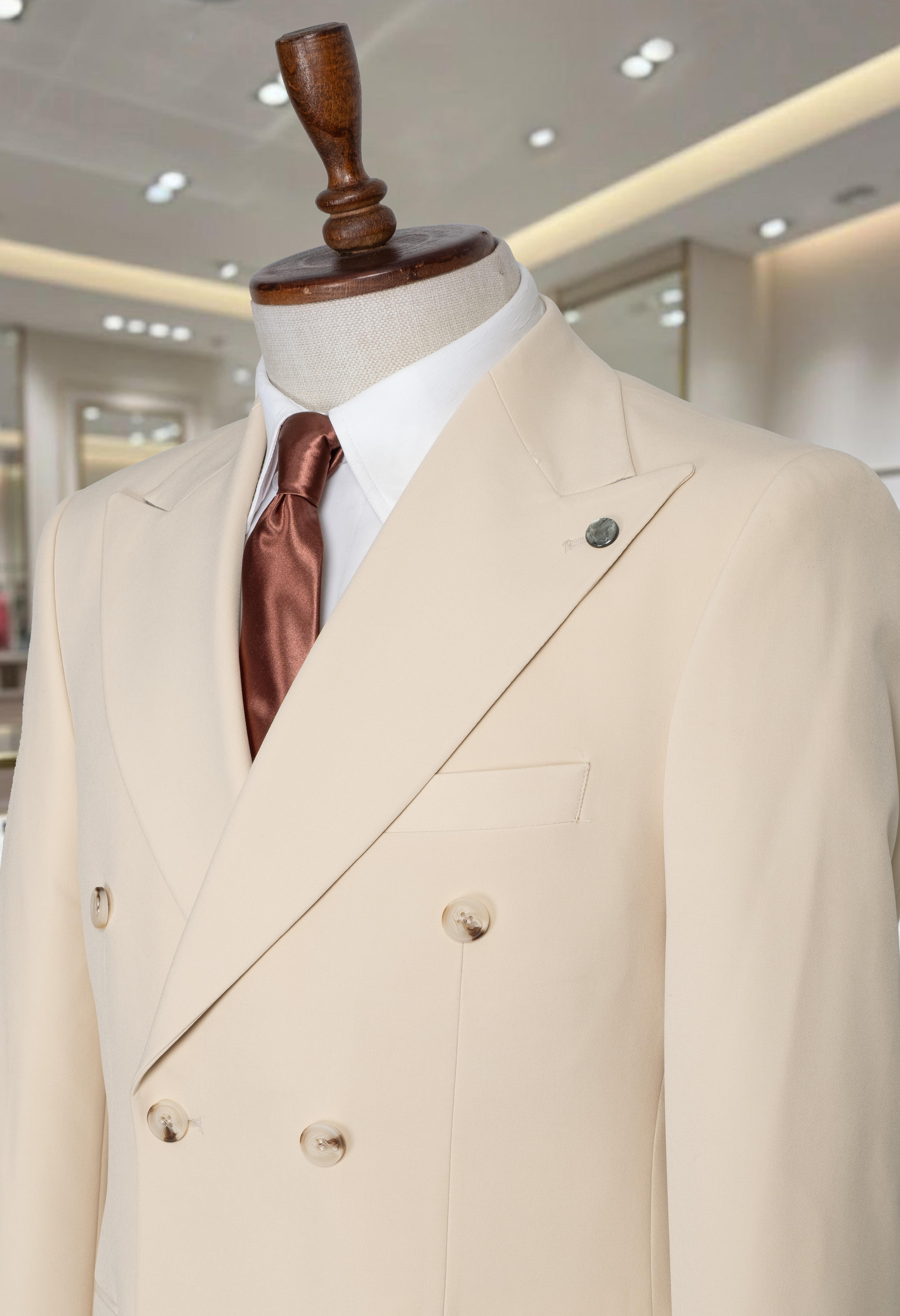 Takım Elbise Kruvaze SlimFit Krem Premium SD42286